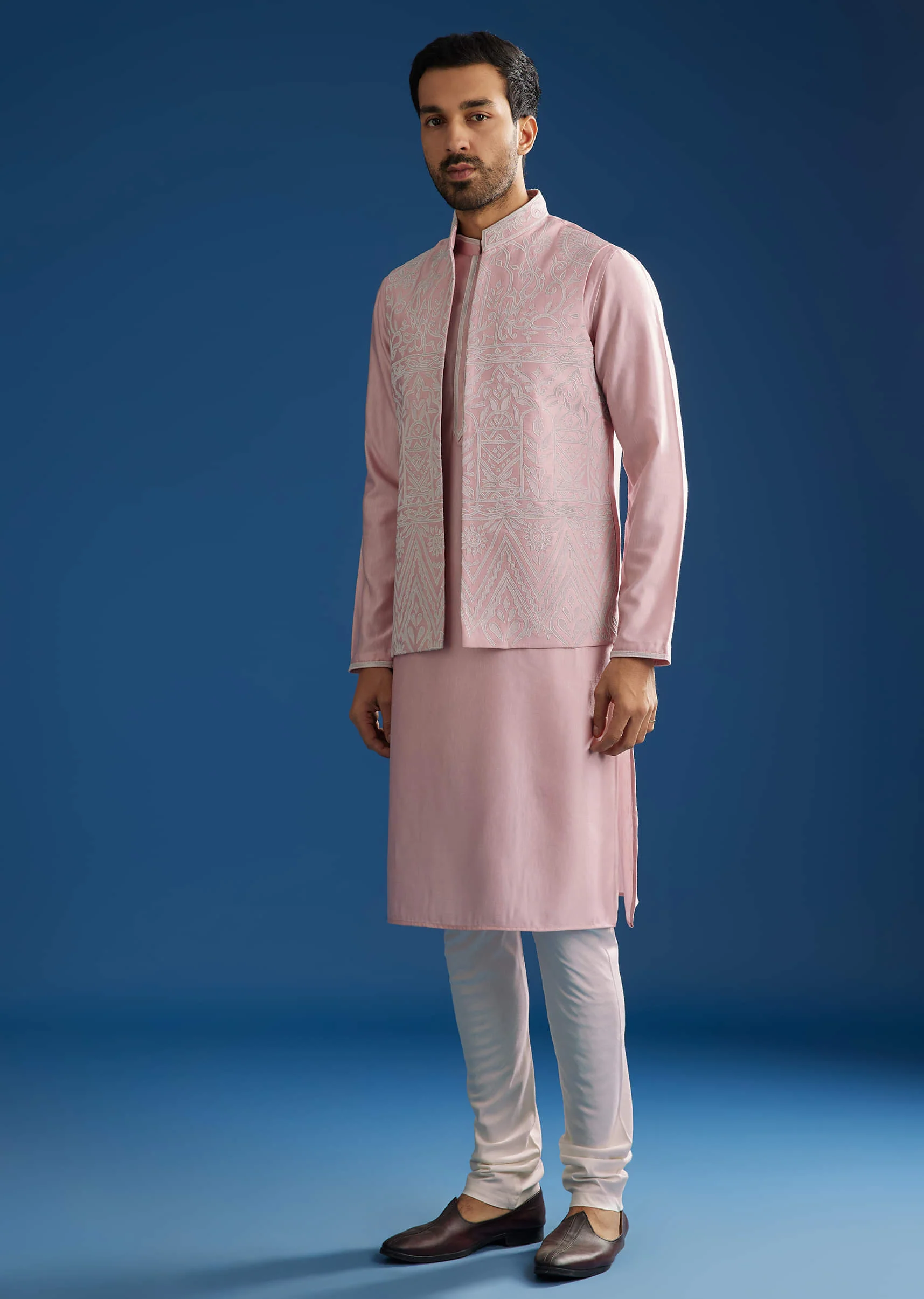 Pink Kurta Jacket Set With Gota Cutwork