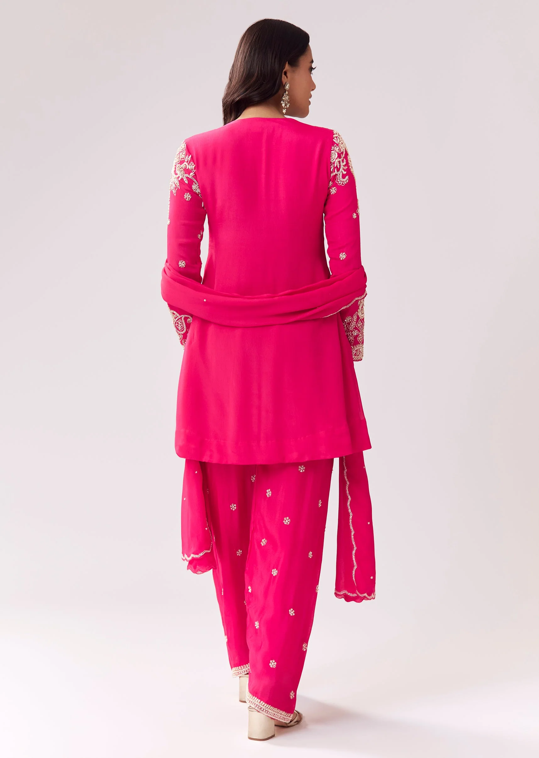 Pink Kurta Pant Set With Moti And Cutdana Work - Image 5