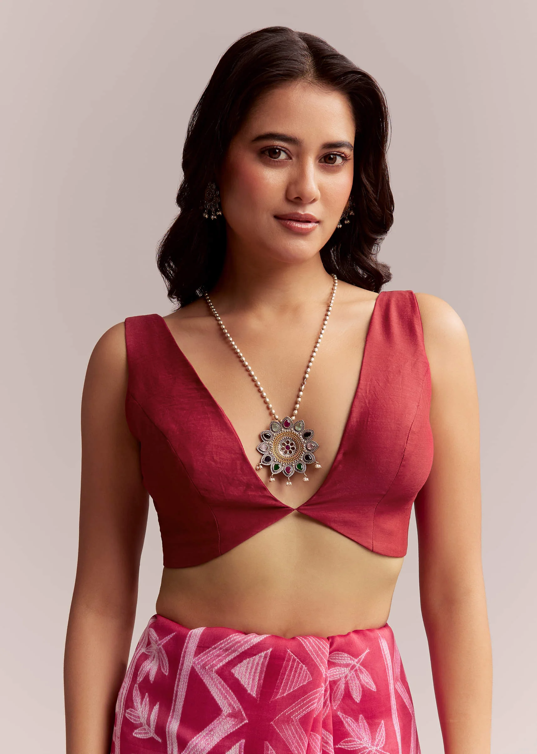 Pink Linen Printed Saree With Authentic Shibori Print - Image 7