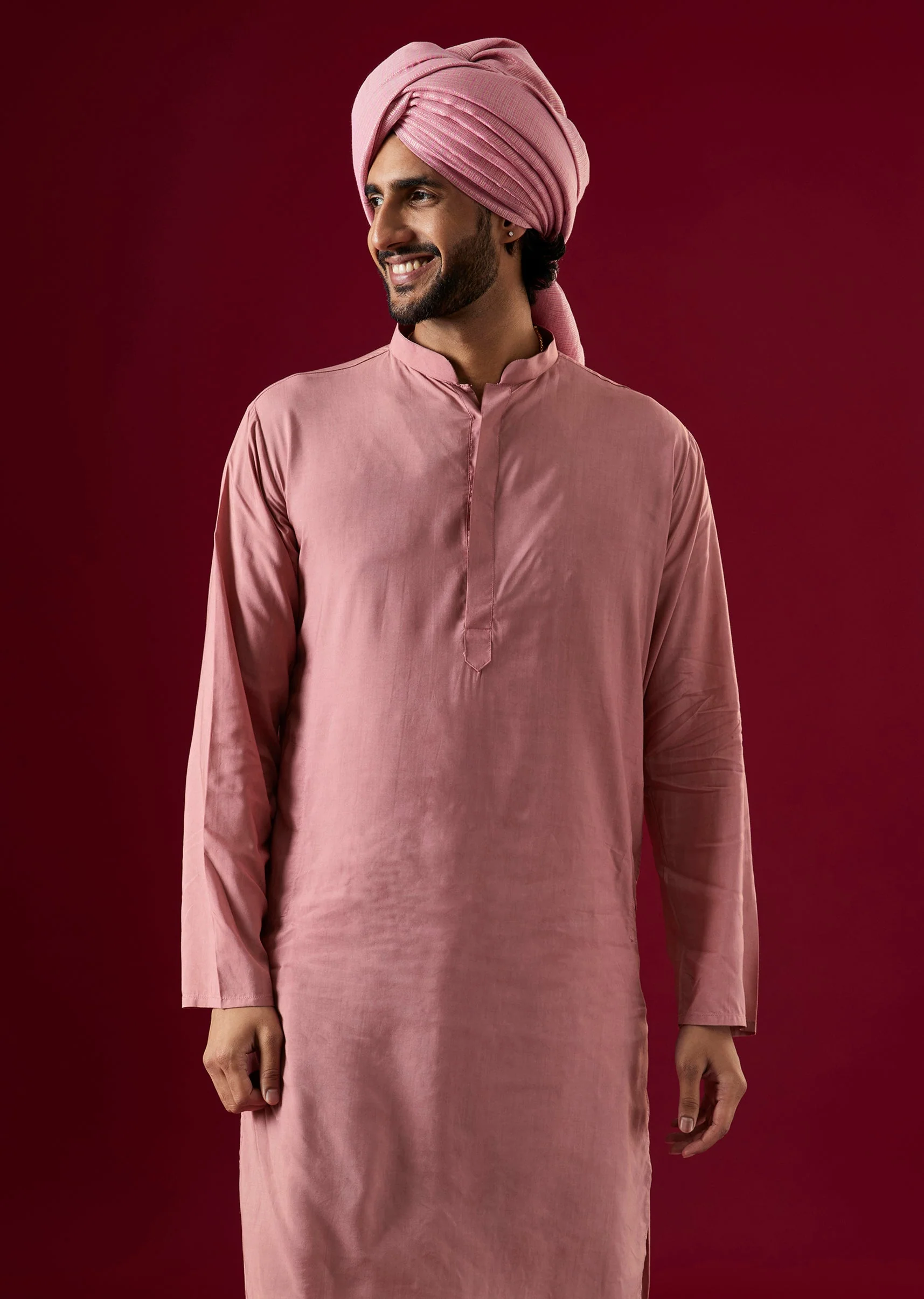 Pink Linen Sherwani Set With Sequin Work - Image 7