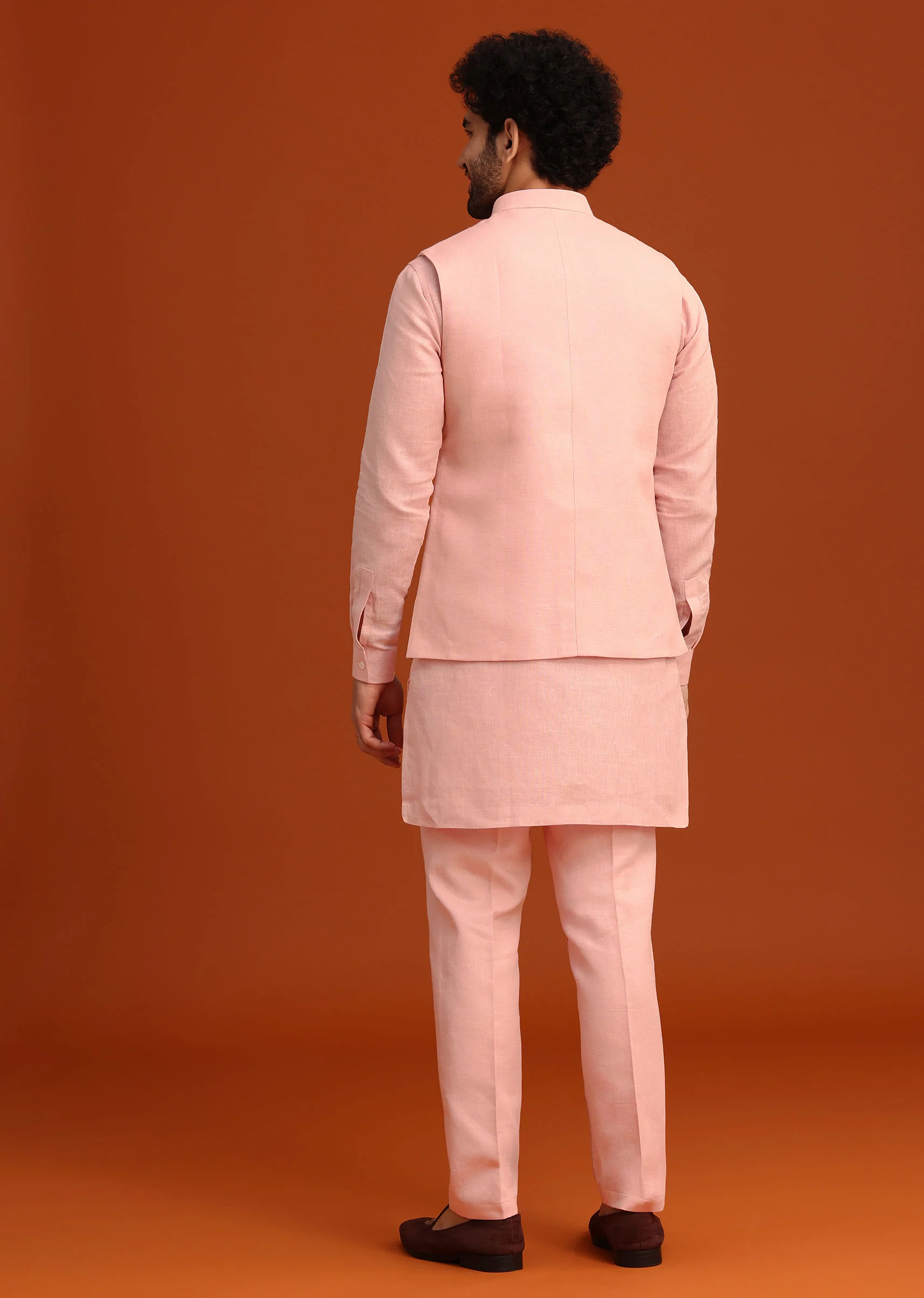 Pink Linen Zardosi Kurta Jacket Set - Image 6
