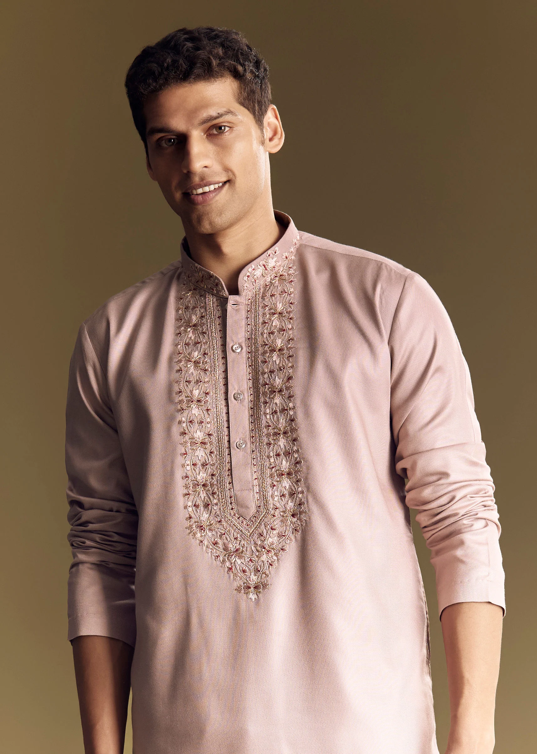 Pink Modal Kurta Set With Thread Work - Image 3