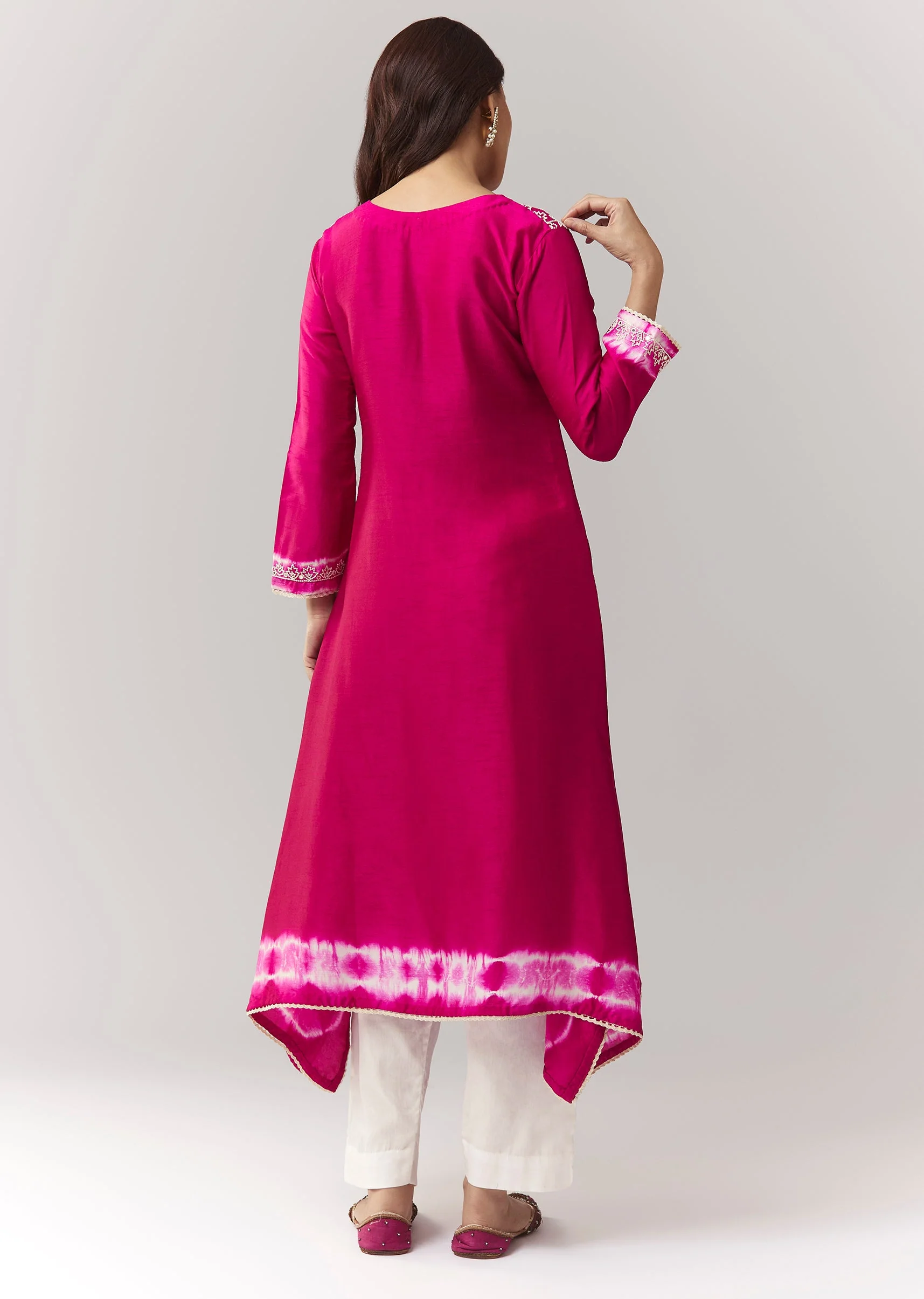 Pink Moti Mirror Kurta Pant Coord With Leheriya Border - Image 5