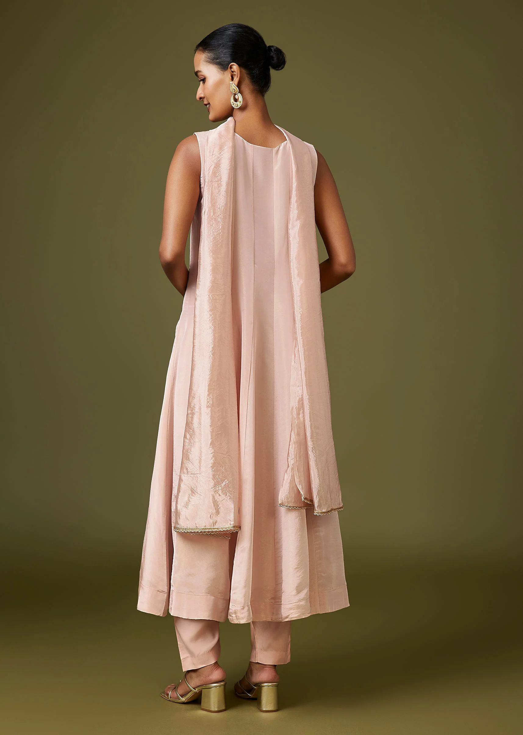 Pink Moti Zardozi Tissue Anarkali Pant Set With Dupatta - Image 5