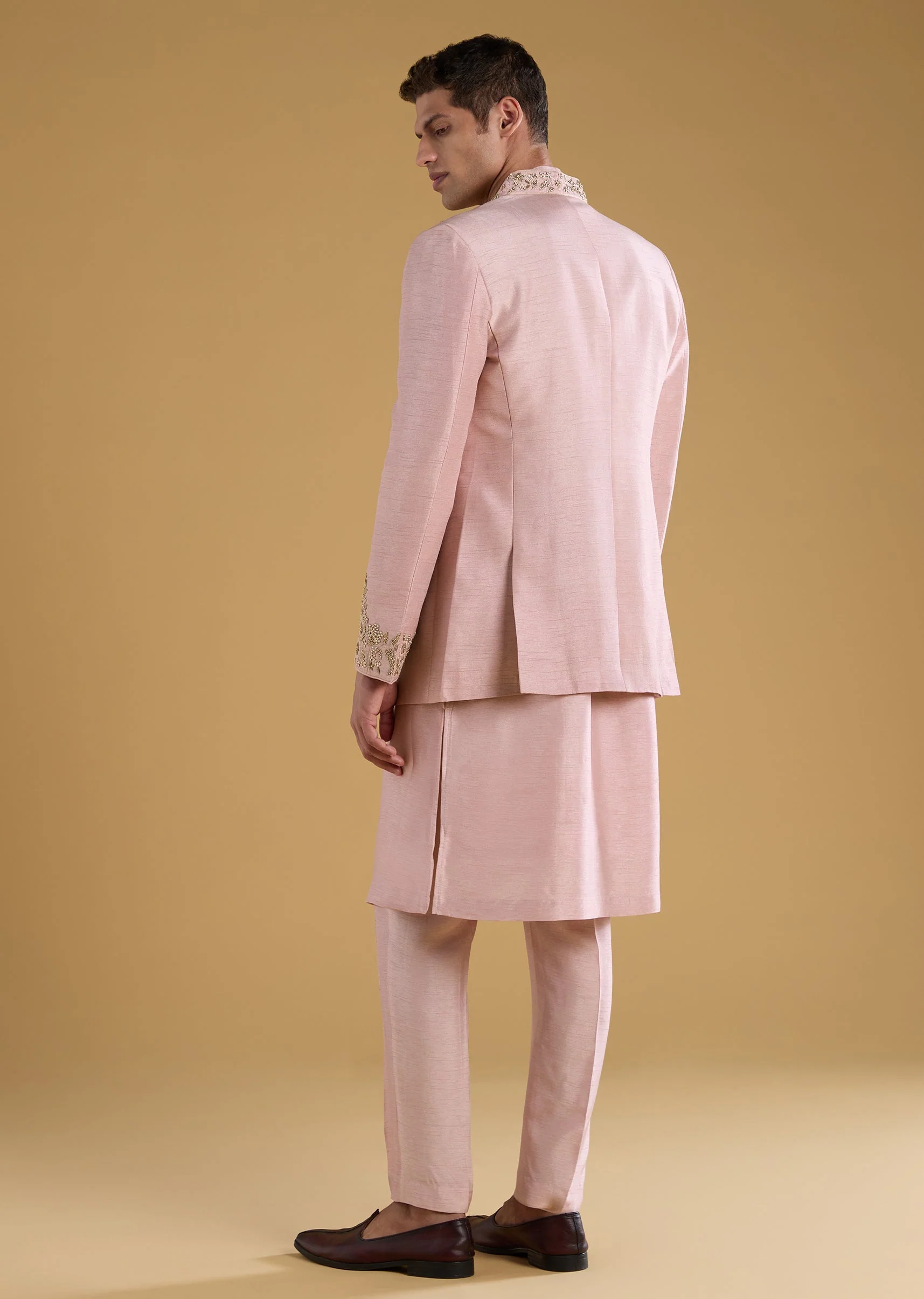 Pink Mysore Silk Mens Jodhpuri Kurta Set - Image 5