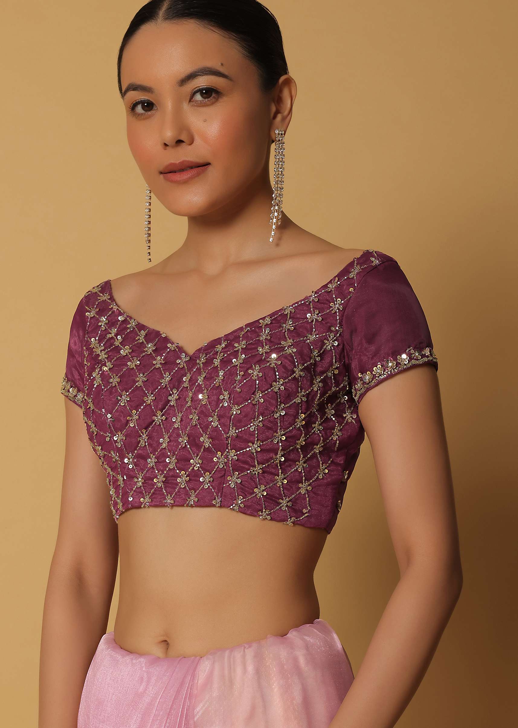 Pink Ombre Glass Organza Saree With Sequin Work Pallu And Unstitched Blouse Fabric - Image 7