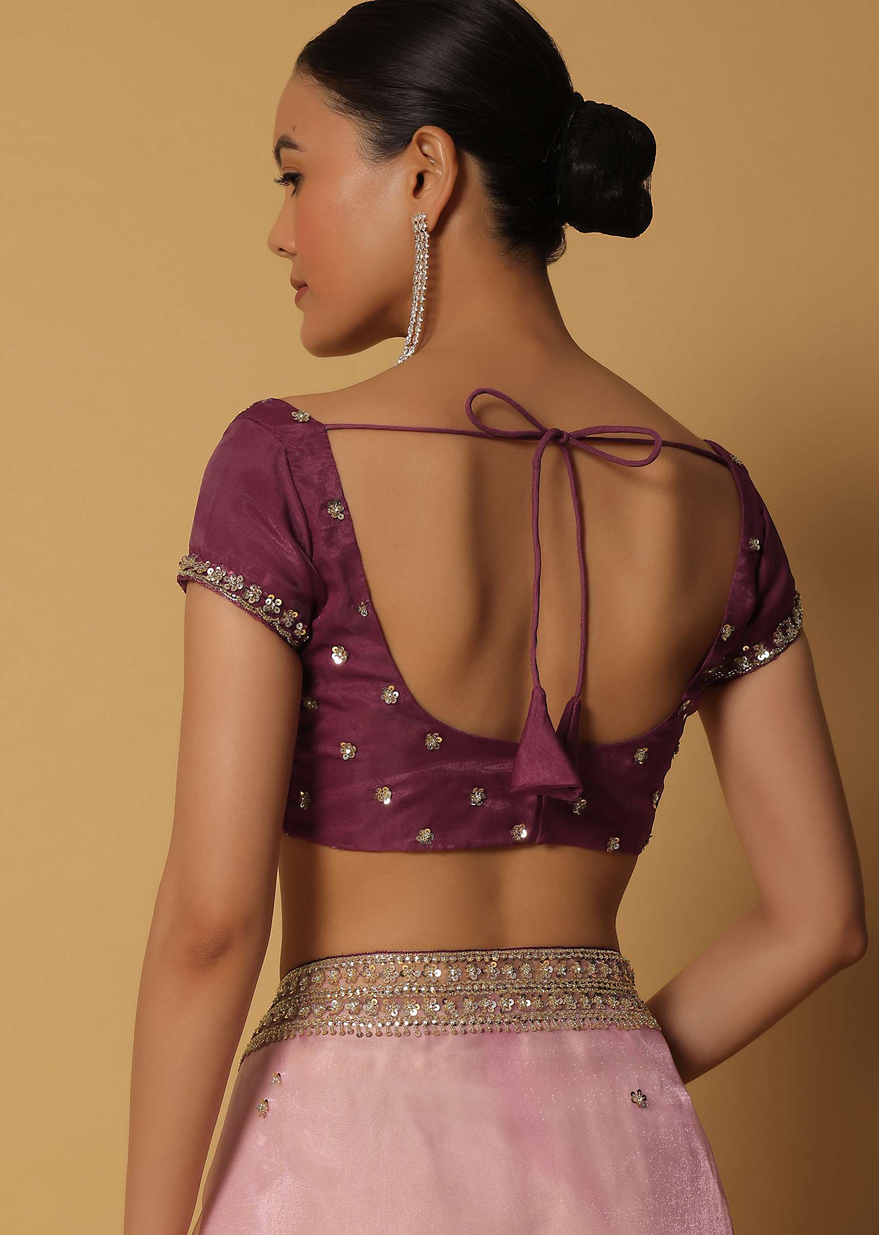 Pink Ombre Glass Organza Saree With Sequin Work Pallu And Unstitched Blouse Fabric - Image 8