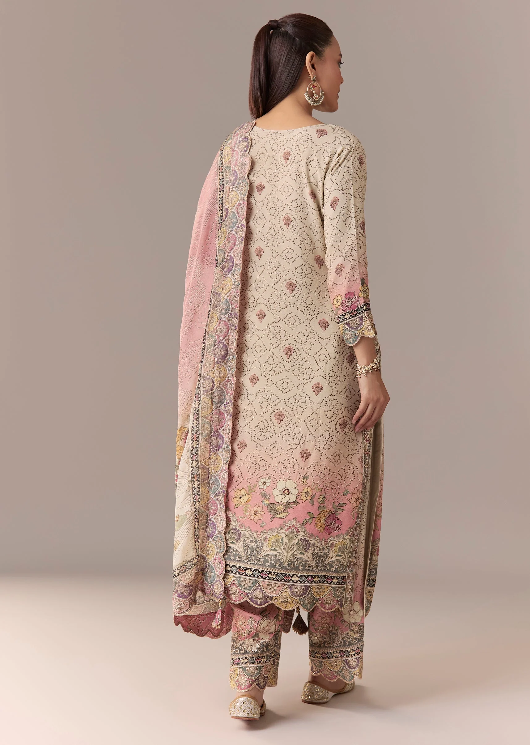 Pink Ombre Printed Kurta Set With Pant And Dupatta - Image 5