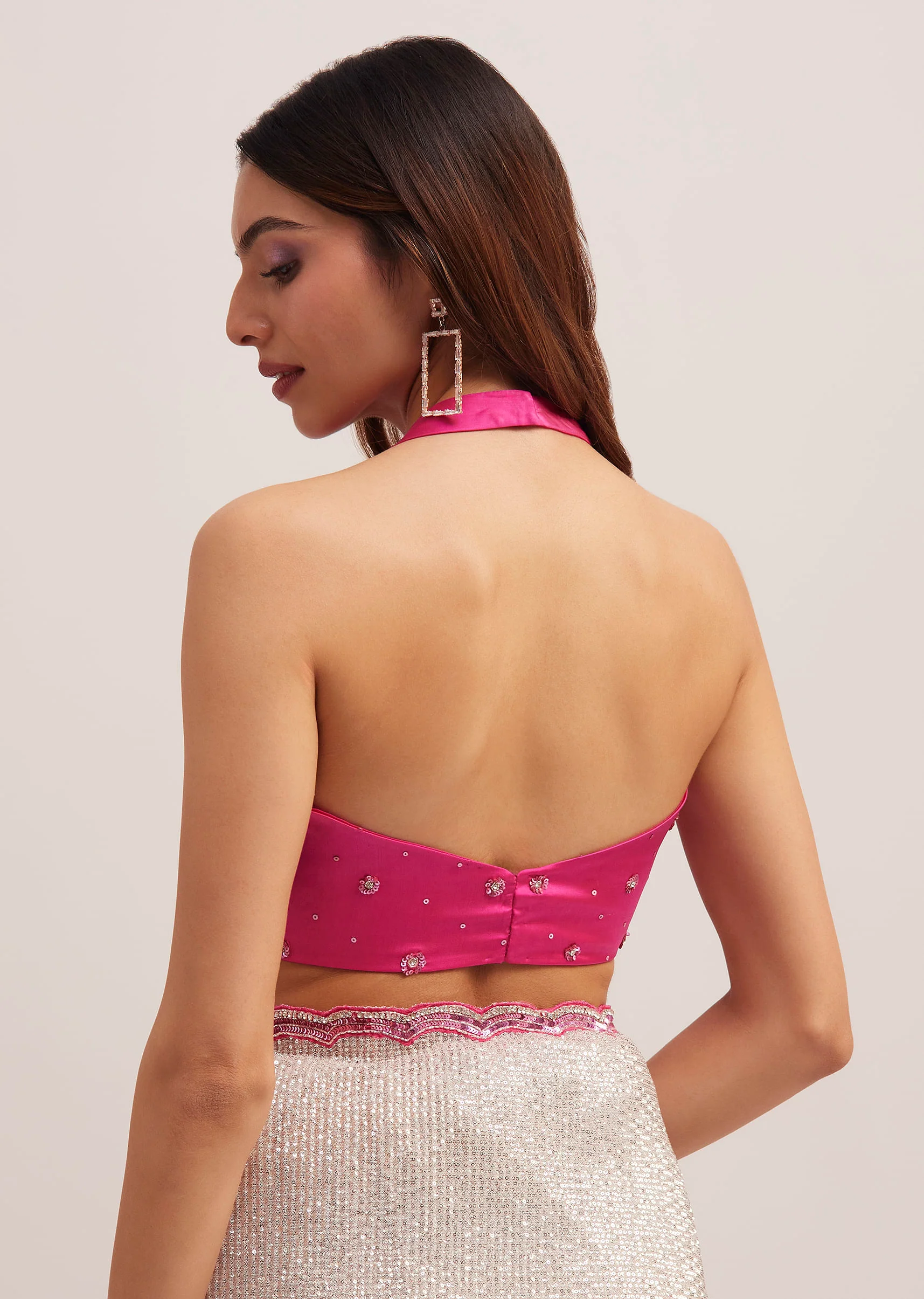 Pink Ombre Sequins Saree With Scallop Border - Image 7
