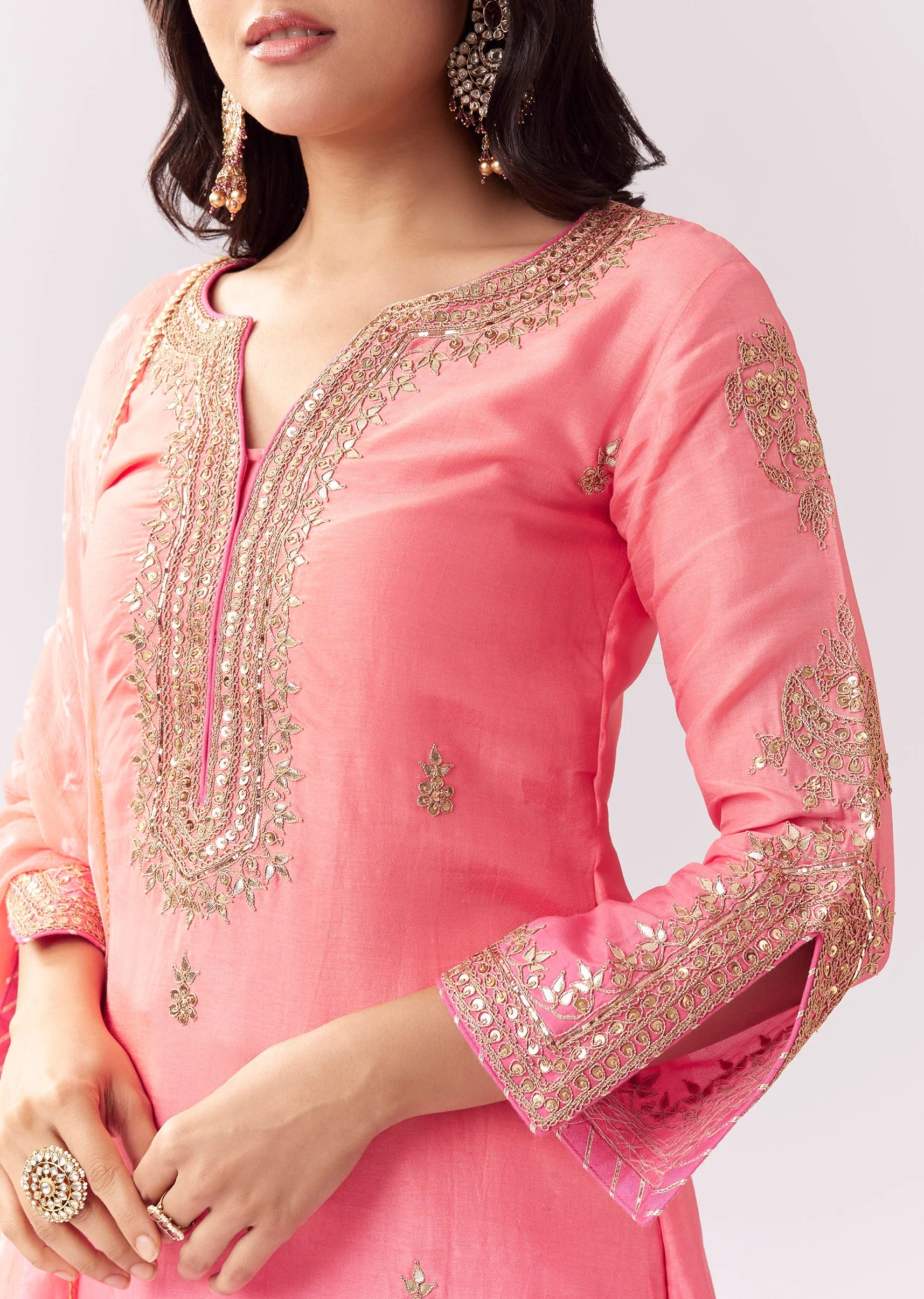 Pink Ombre Sharara Set With Gotta Work And Bandhani Dupatta - Image 2