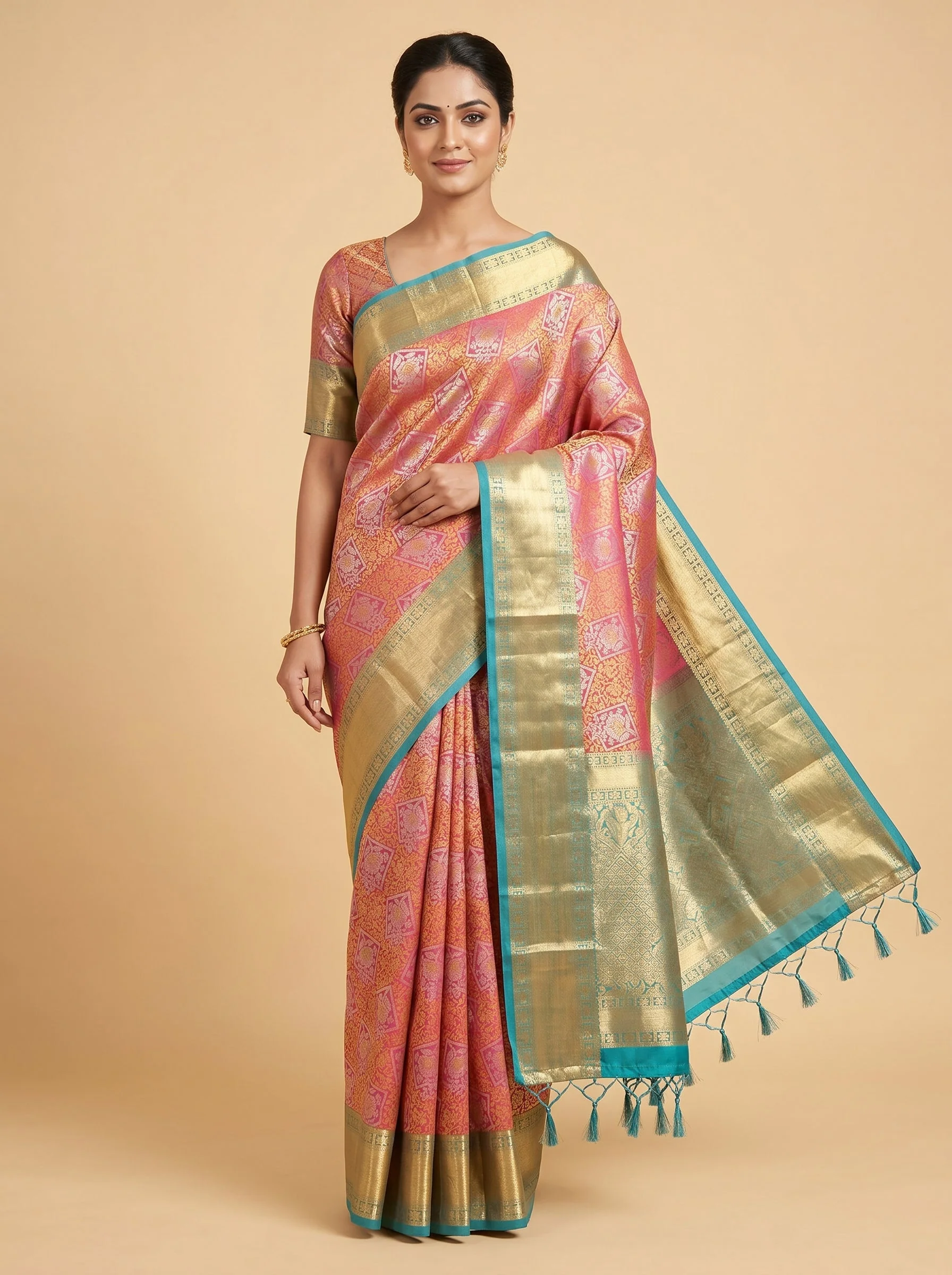 Pink Orange Playful Handloom Saree