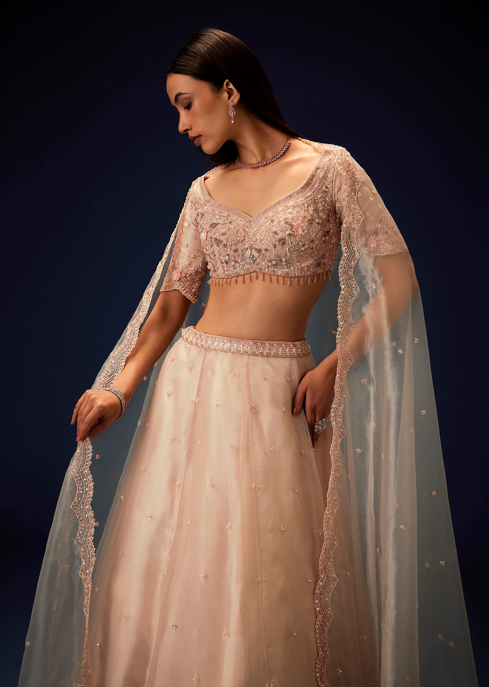 Pink Organza 8 Kali Lehenga With Embroidered Blouse and Cutwork Dupatta - Image 2