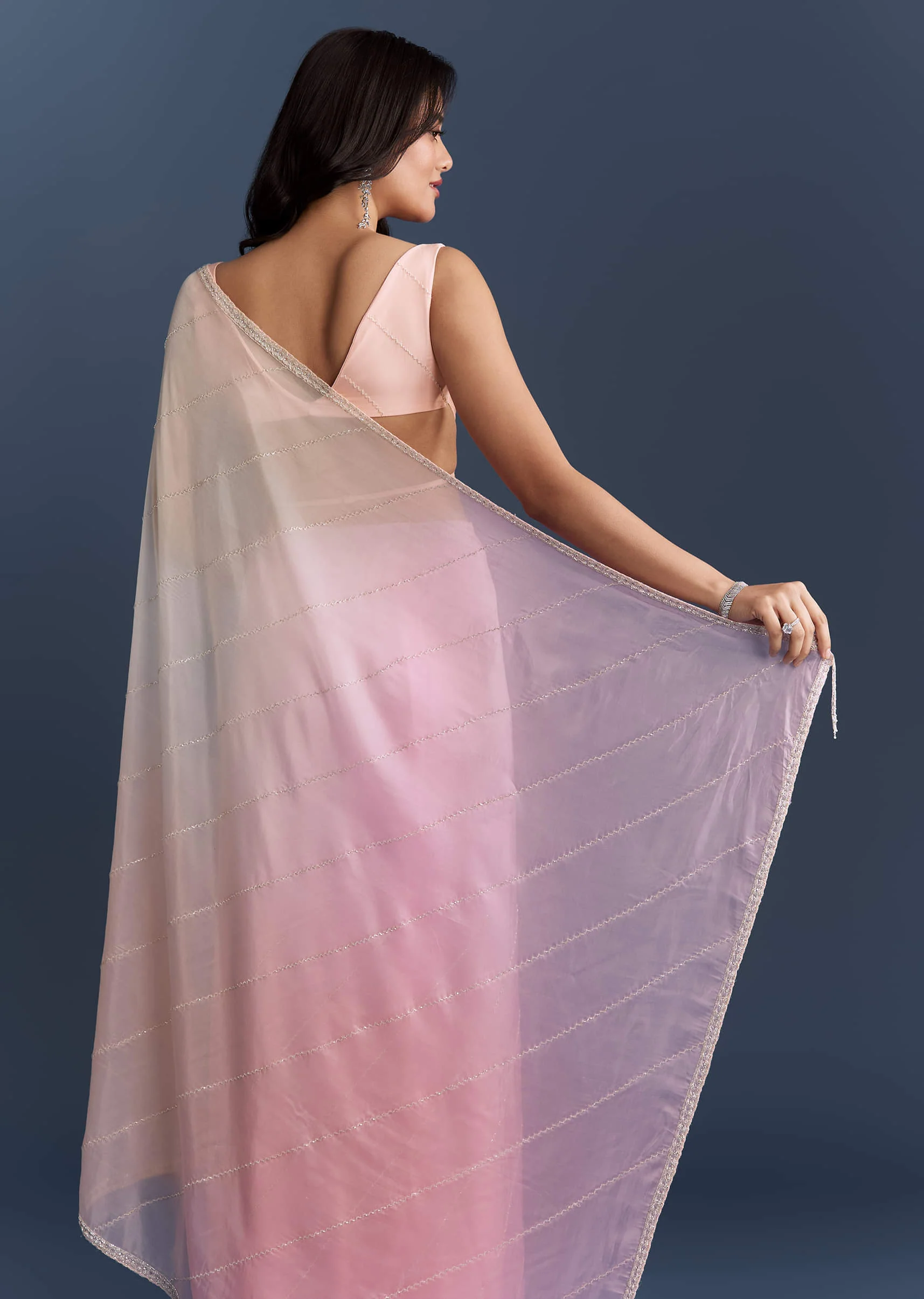 Pink Organza Saree With Cutdana And Sequins Work - Image 6