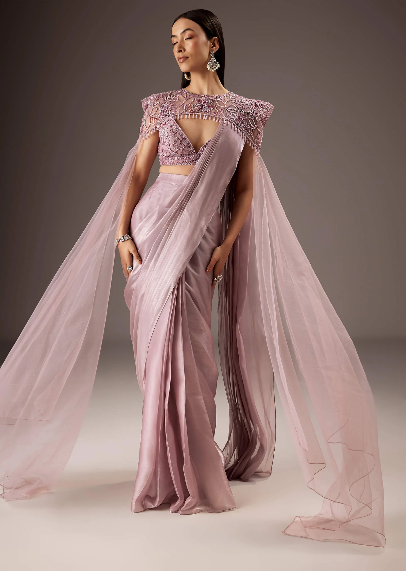 Pink Organza Saree With Heavy Embroidery