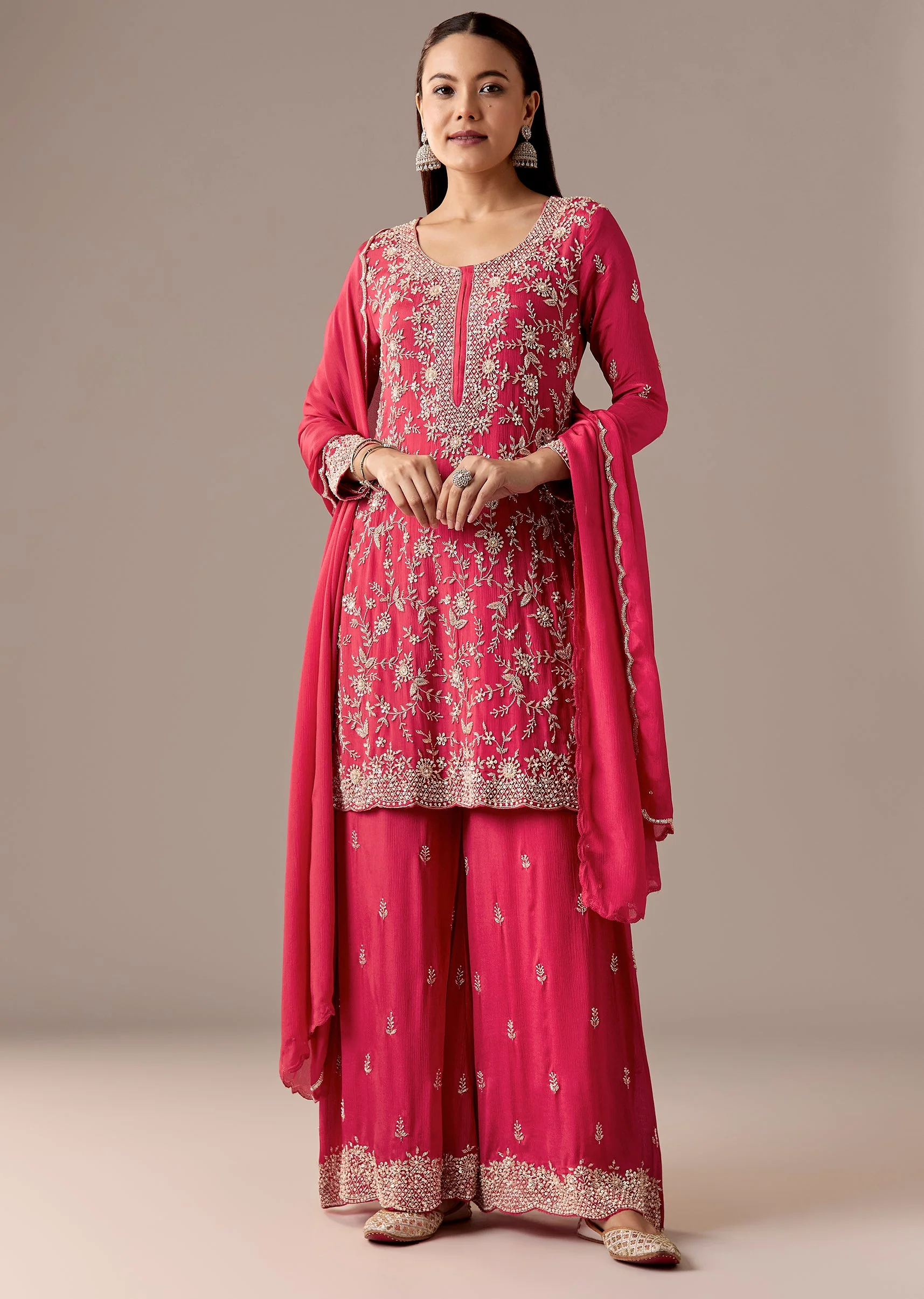 Pink Pakistani Style With Palazzo Suit Sets - Image 3