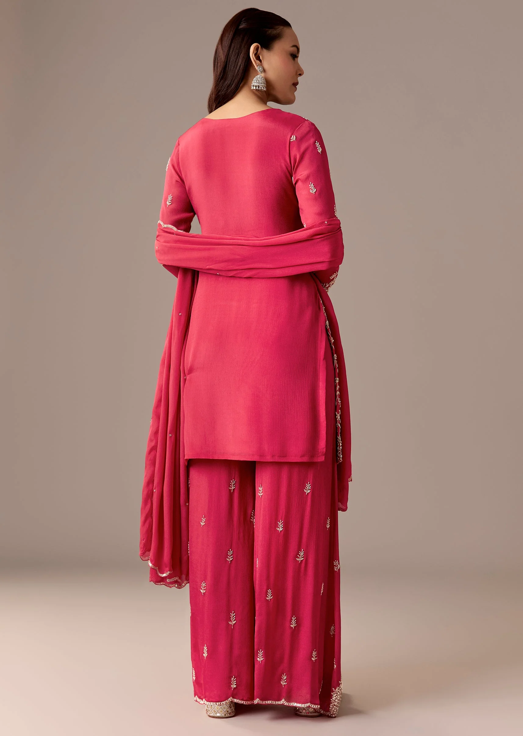 Pink Pakistani Style With Palazzo Suit Sets - Image 5