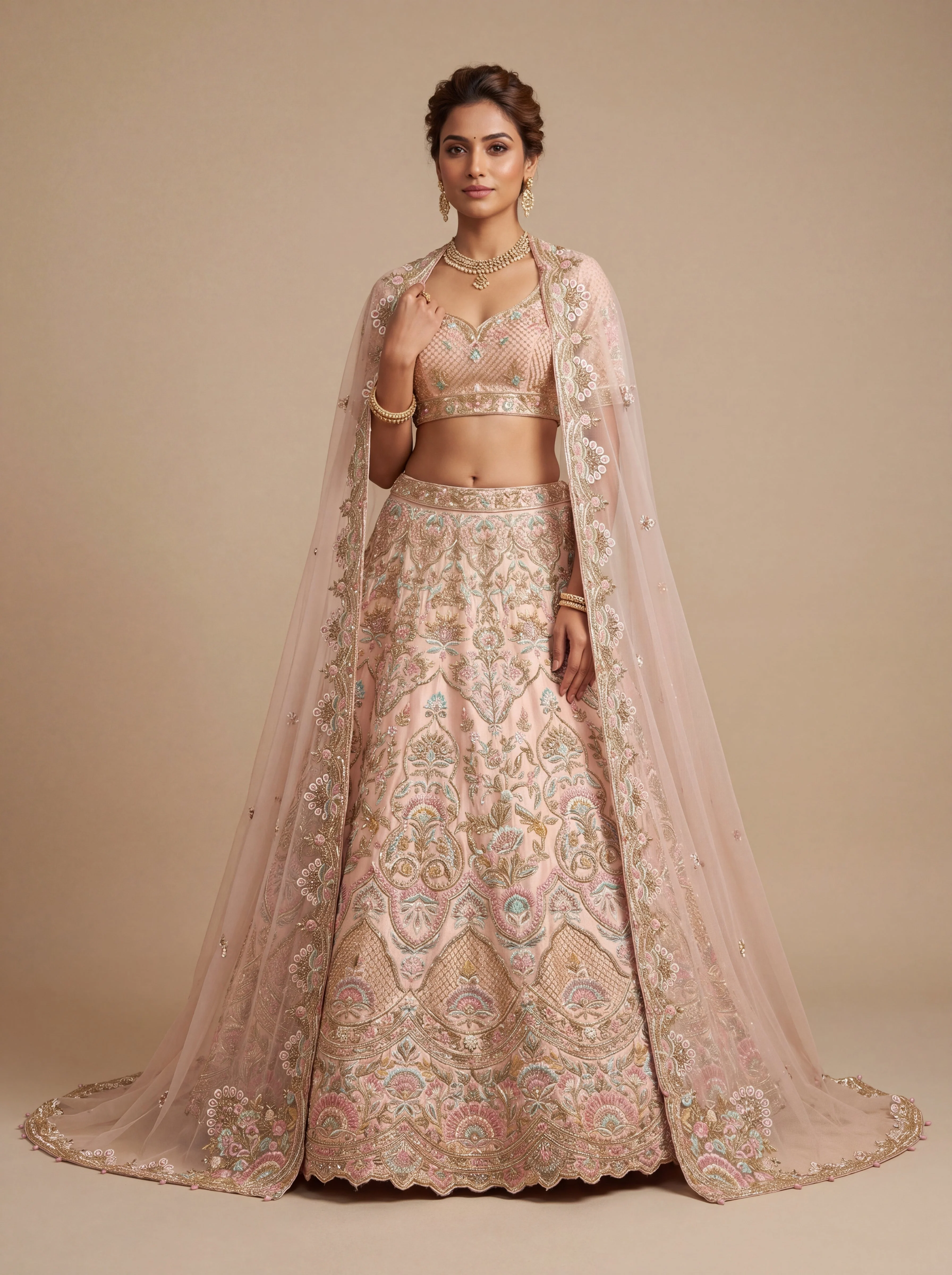 Pink Pheras Bridal Lehenga With Ivory Embroidery  Soft Silhouette