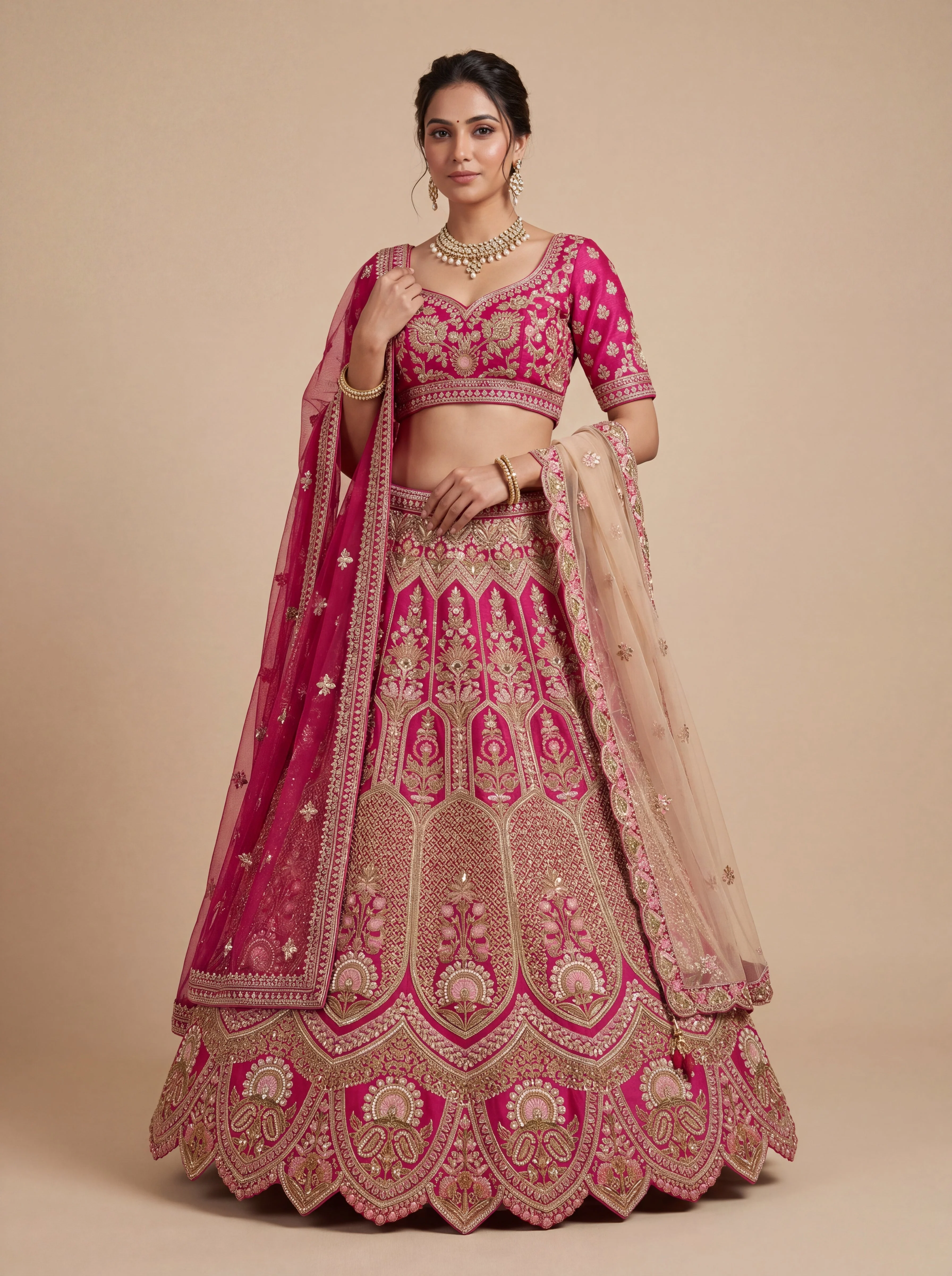 Pink Pheras Bridal Lehenga With Ombre Finish  Embroidered Volume