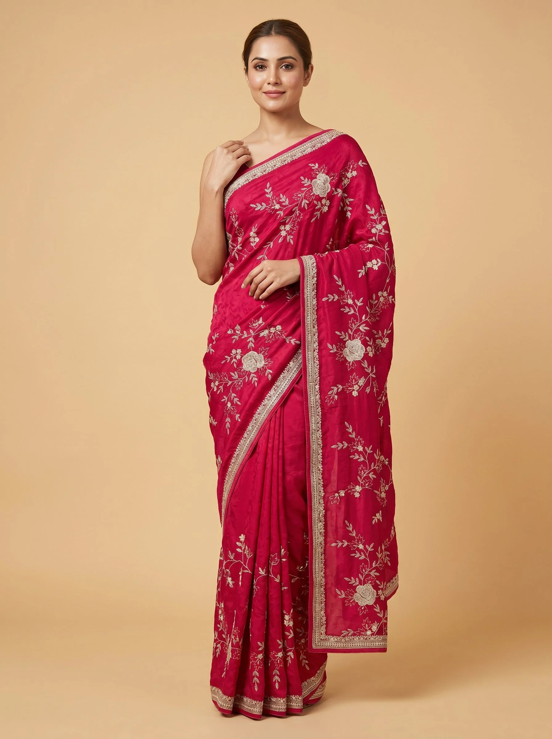 Pink Polished Detail Embroidered Saree