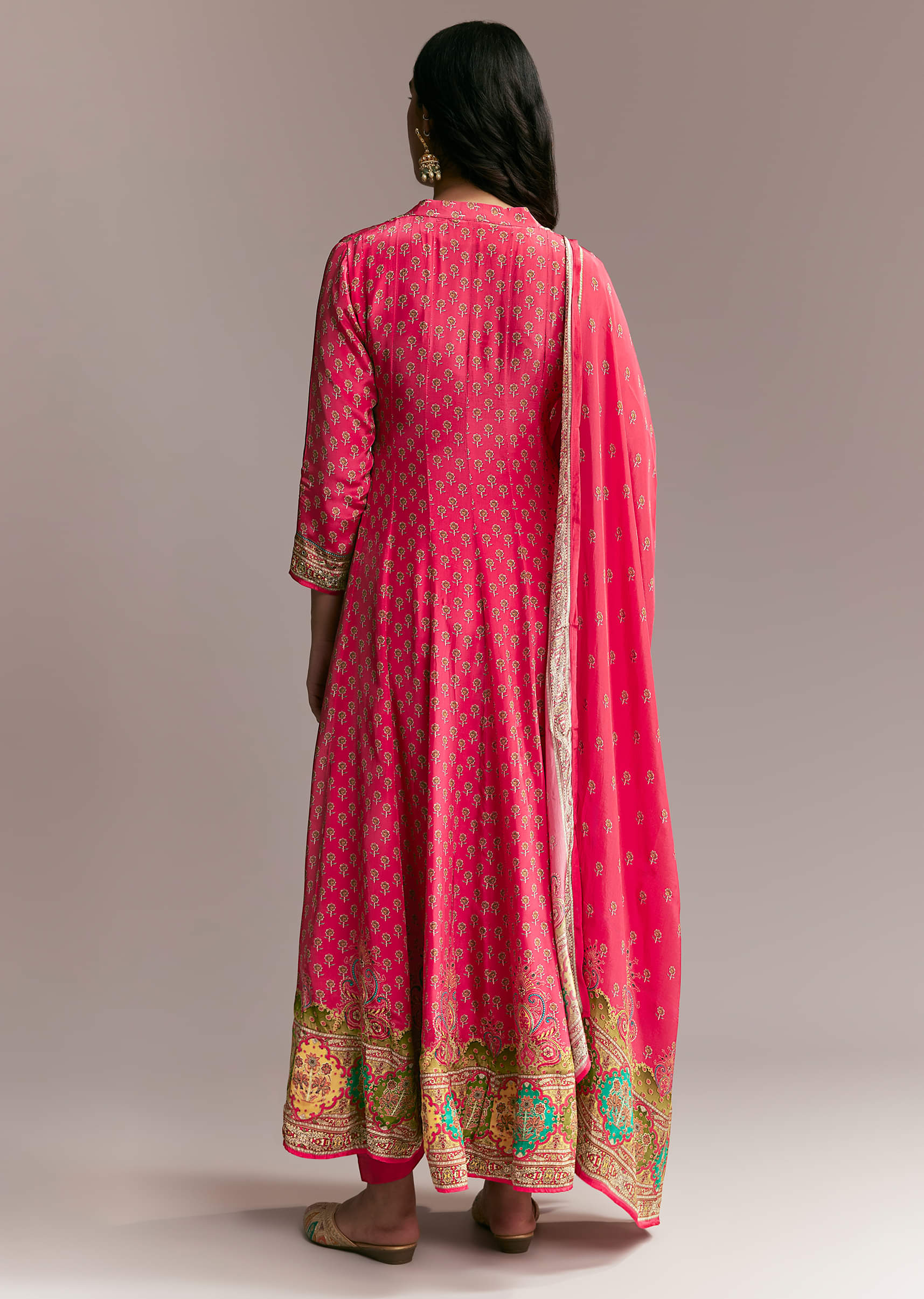 Pink Printed Crepe Anarkali Set - Image 5