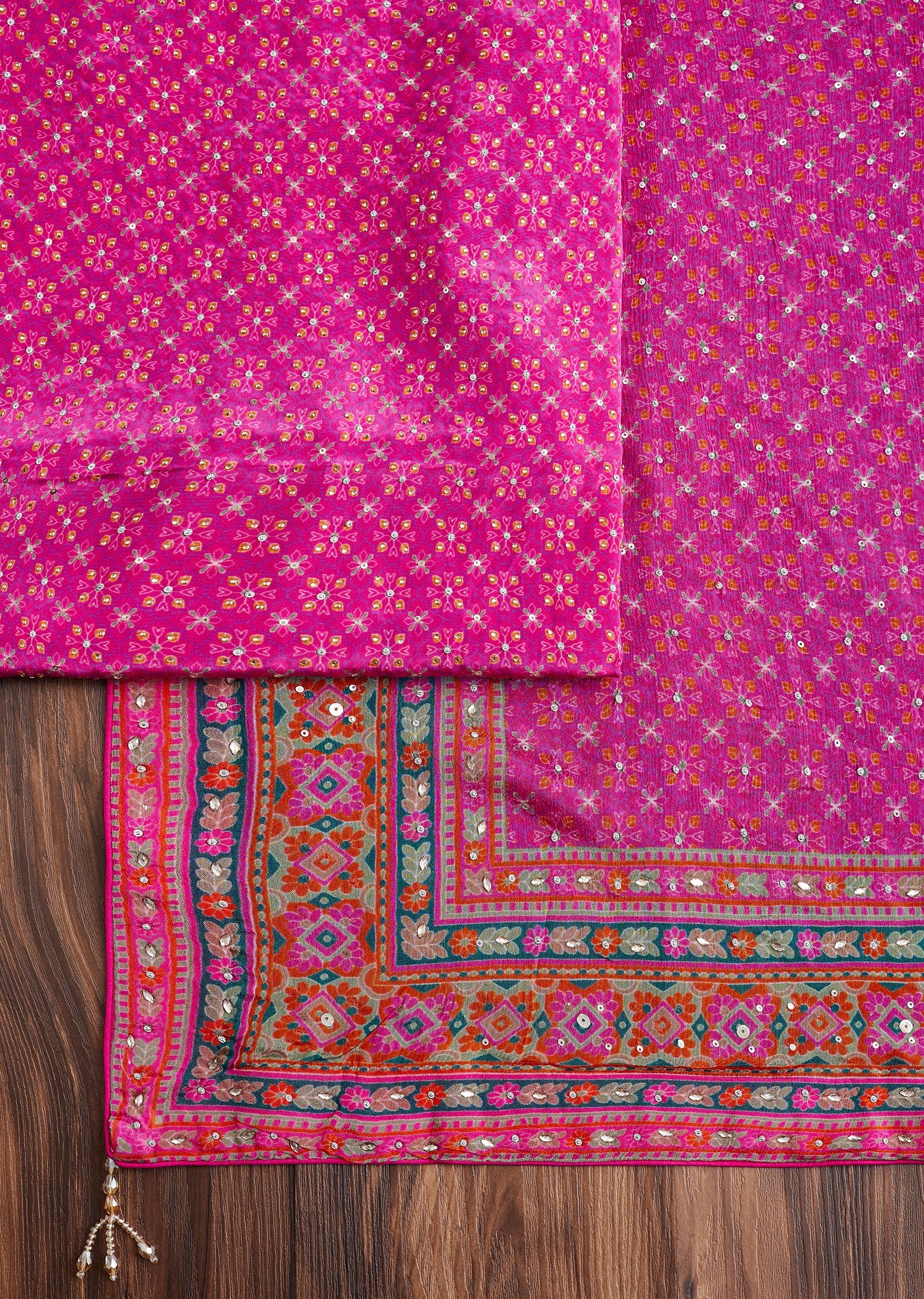 Pink Printed Crepe Dress Material Suit - Image 3