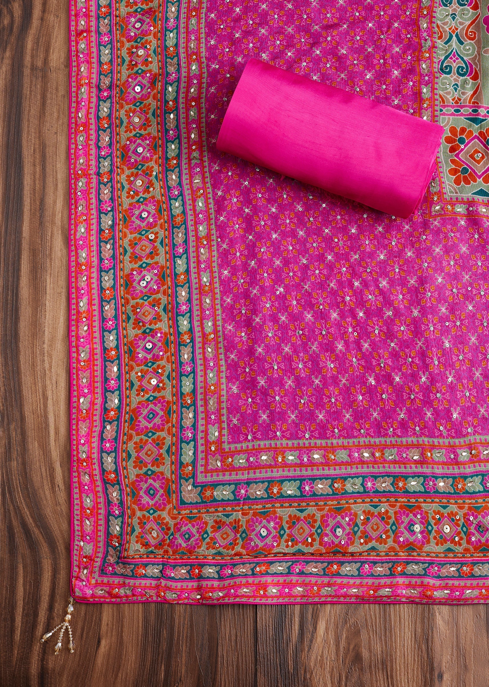 Pink Printed Crepe Dress Material Suit - Image 4