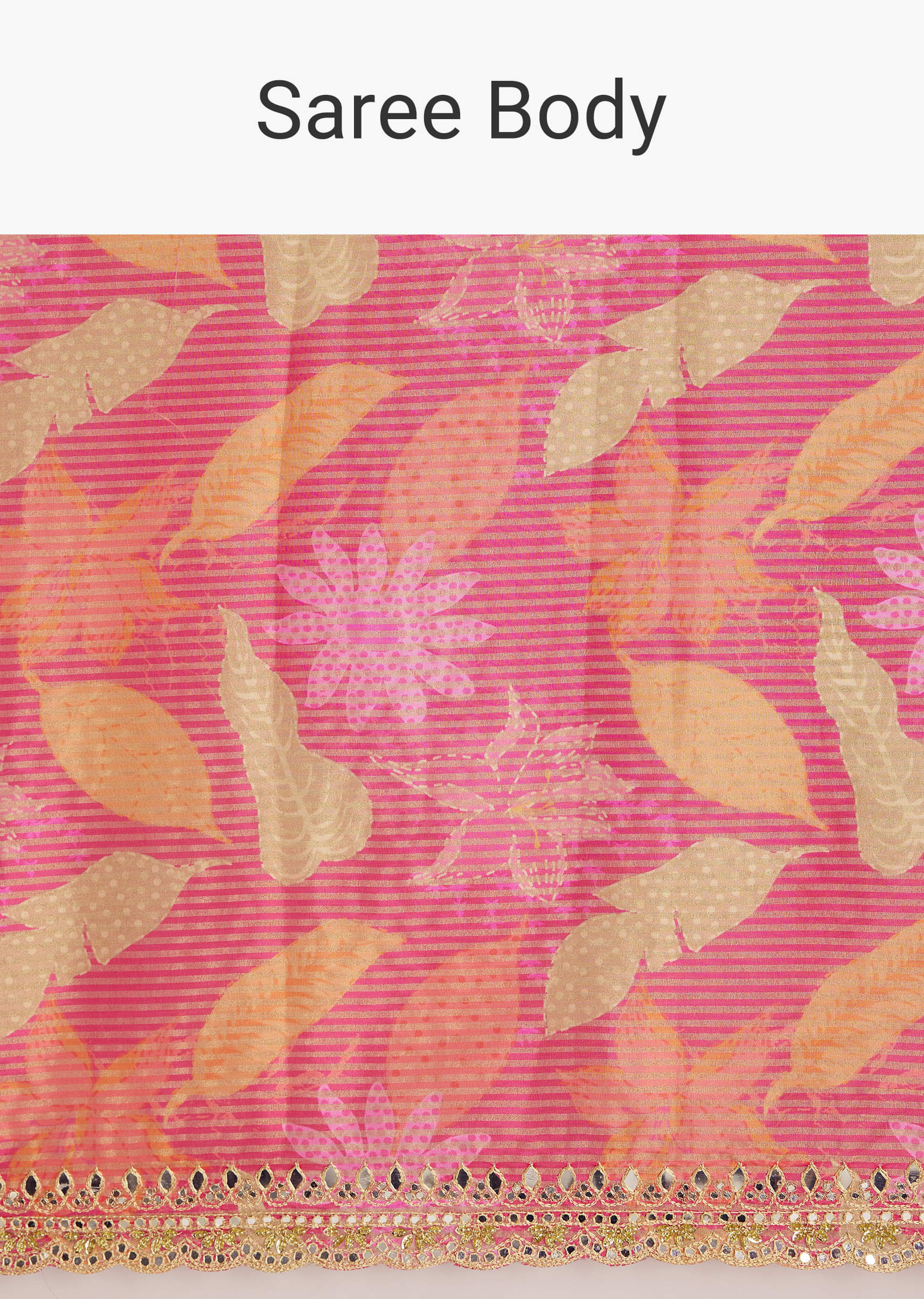 Pink Printed Tissue Lurex Saree With Zari Mirror And Cutdana Embroidery - Image 9