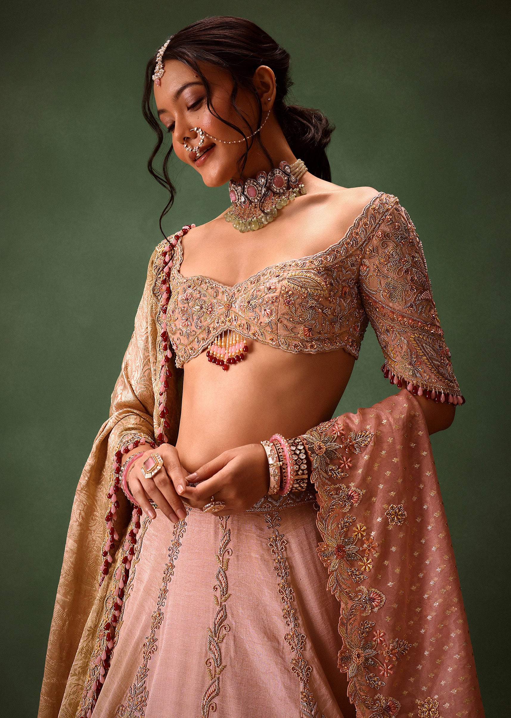 Pink Raw Silk Hand Work Lehenga Choli With Dupatta - Image 2