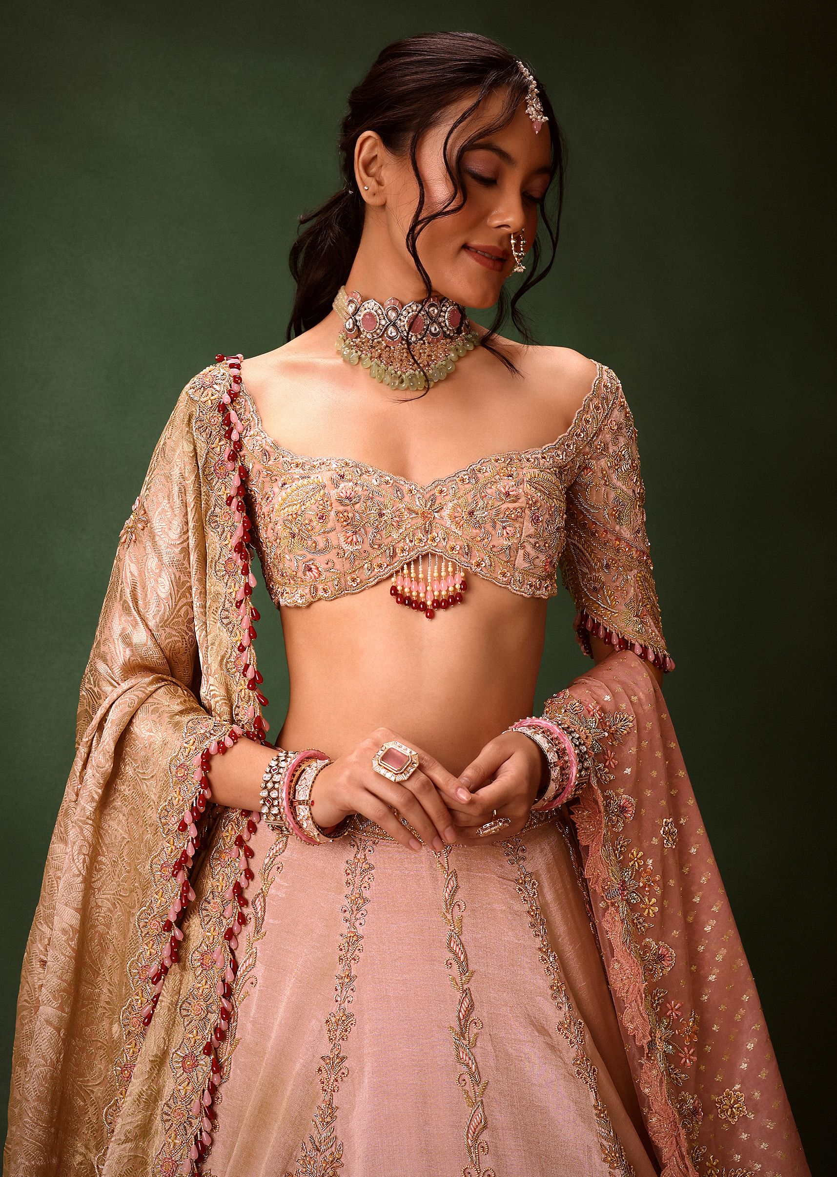 Pink Raw Silk Hand Work Lehenga Choli With Dupatta - Image 5