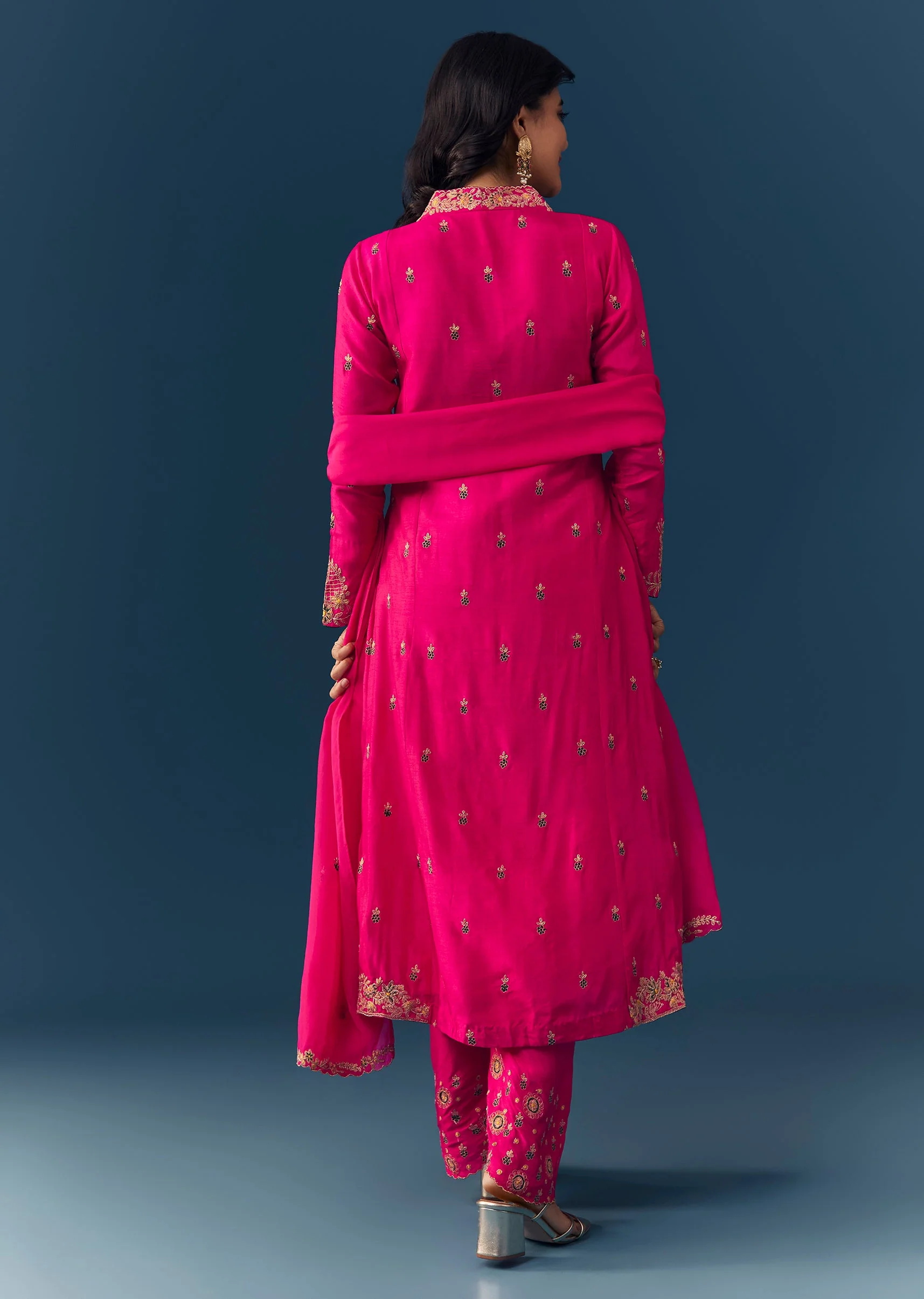 Pink Raw Silk Zari Embroidered Anarkali Set - Image 5