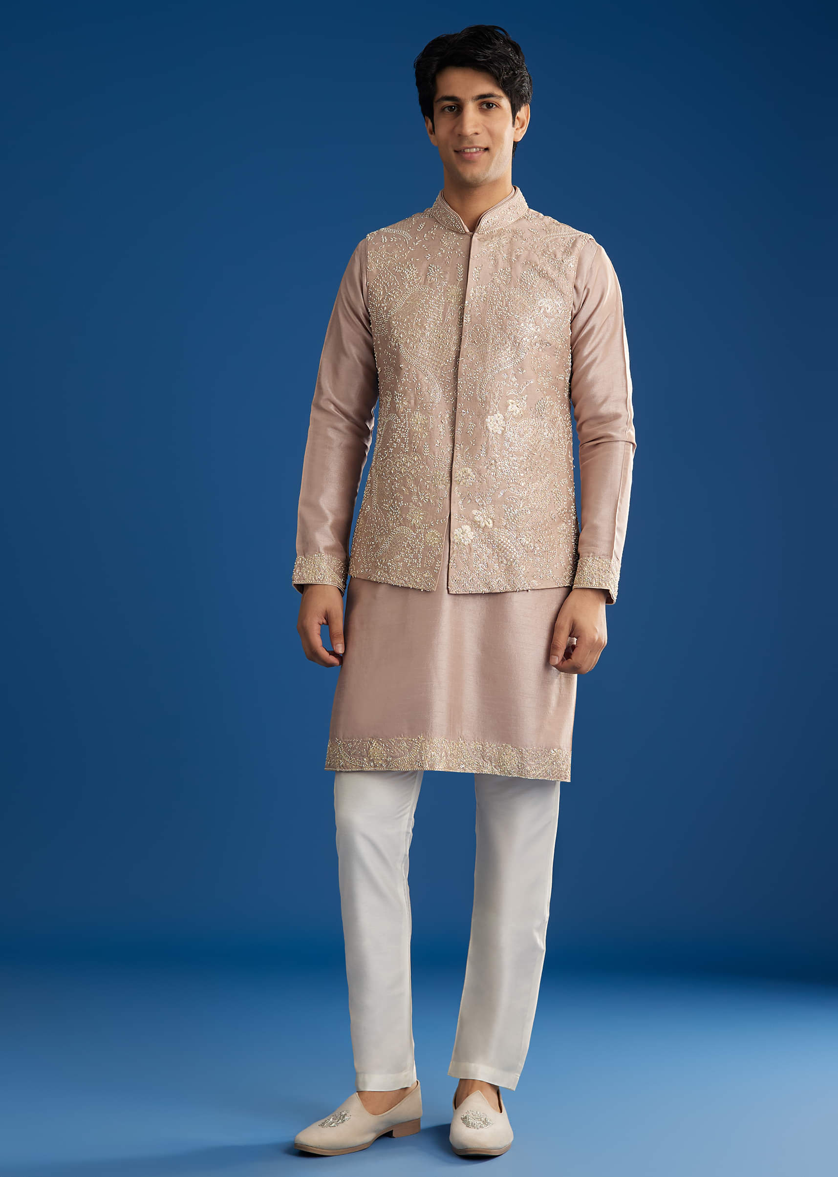 Pink Rawsilk Jacket Kurta Set With Zari Sequins And Cut Dana - Image 2