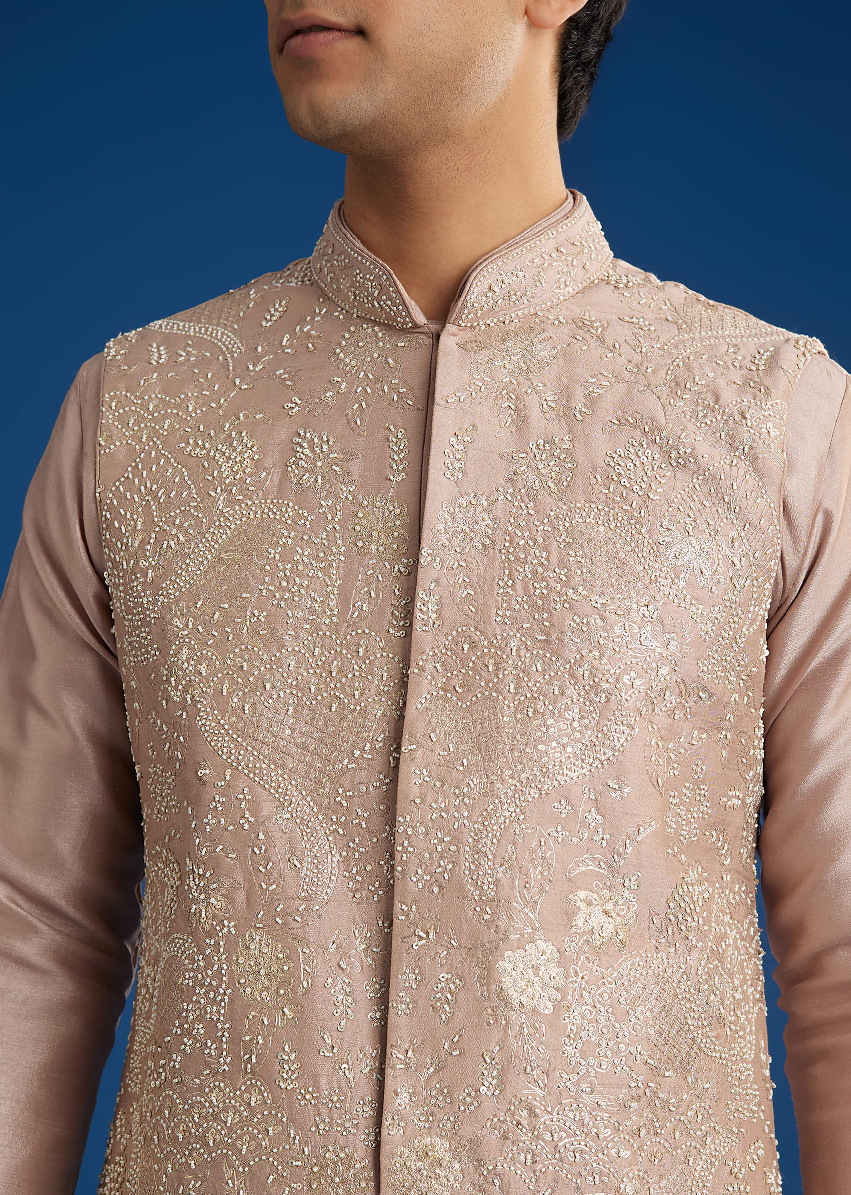 Pink Rawsilk Jacket Kurta Set With Zari Sequins And Cut Dana - Image 3
