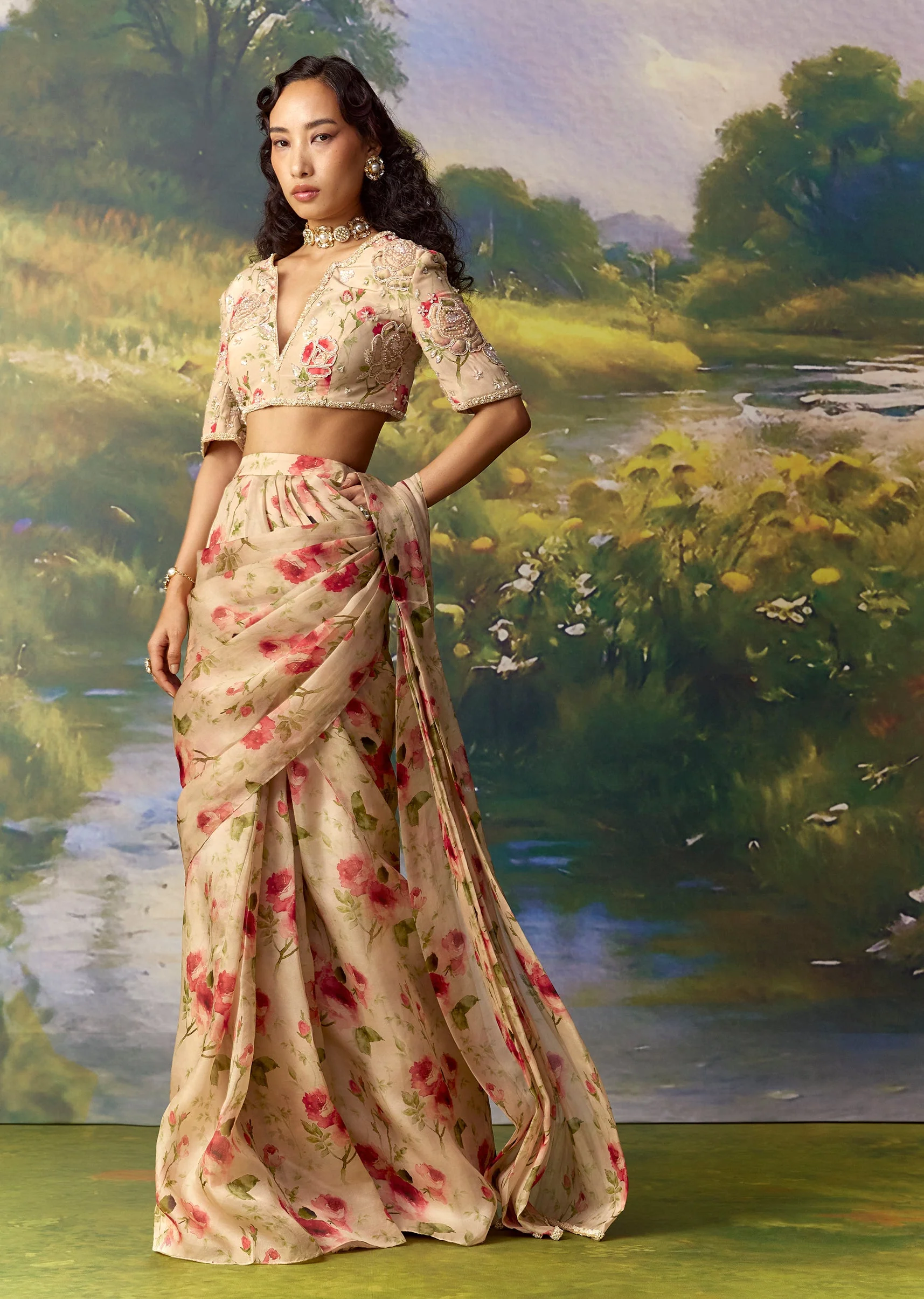 Pink Ready Pleated Saree And Embroidered Blouses - Image 4