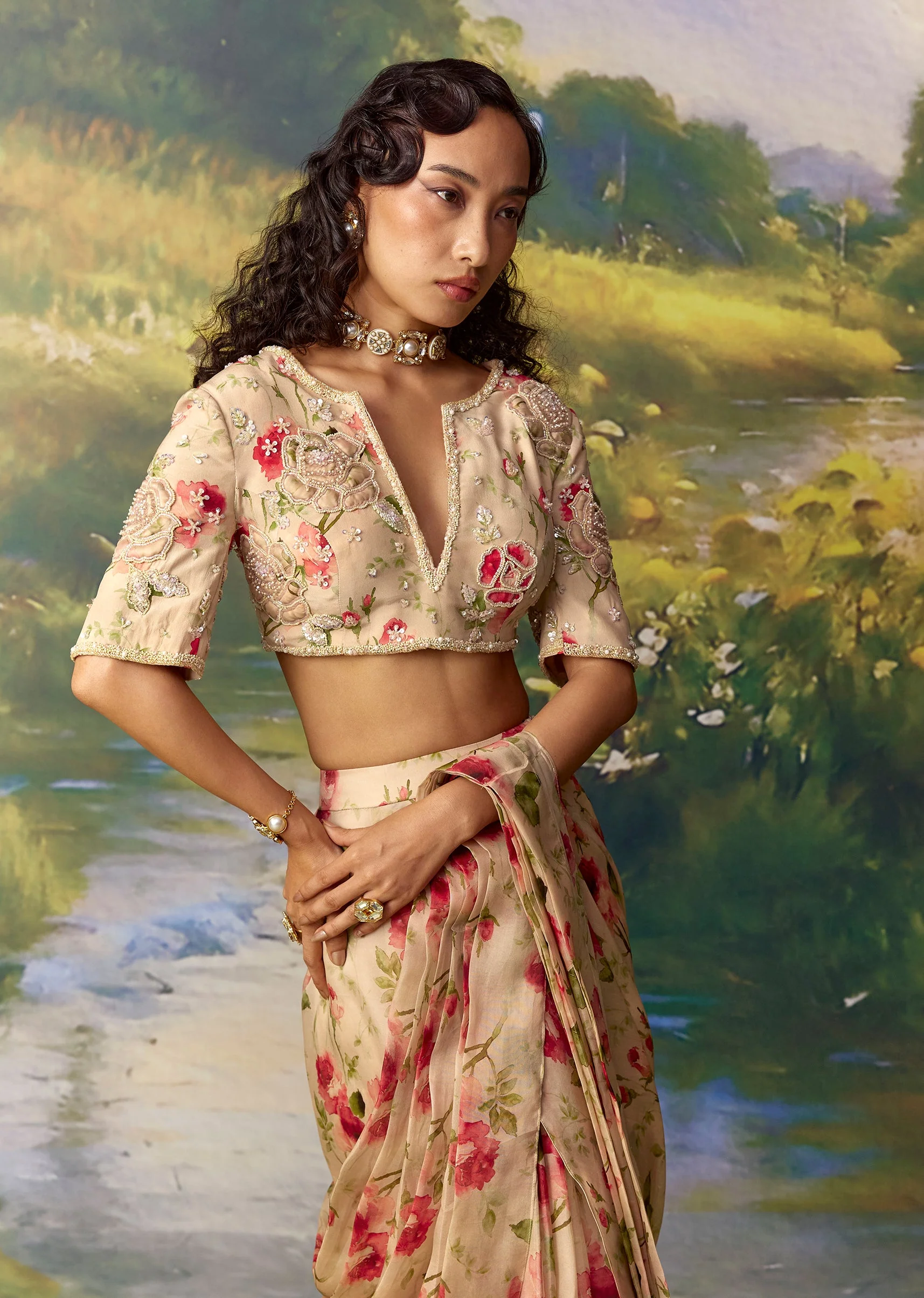 Pink Ready Pleated Saree And Embroidered Blouses - Image 5