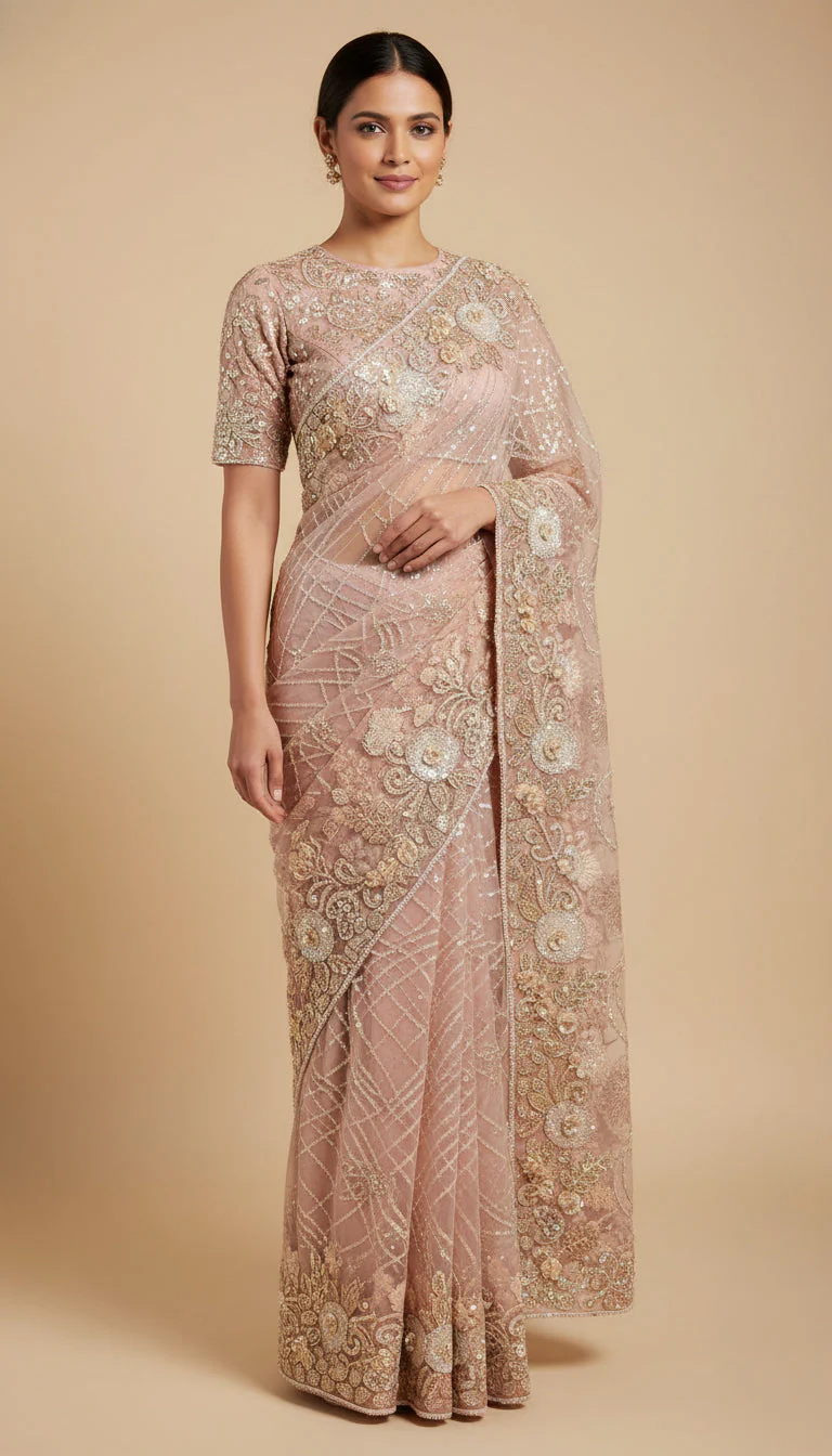 Pink Refined Embroidered Saree