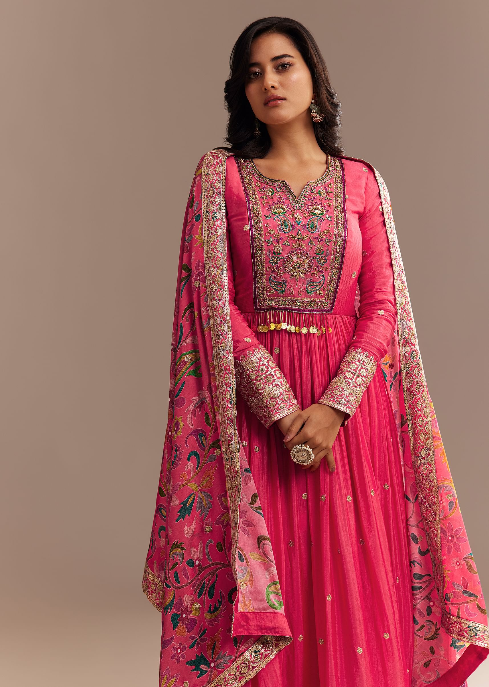 Pink Resham Embroidered Anarkali Set - Image 4