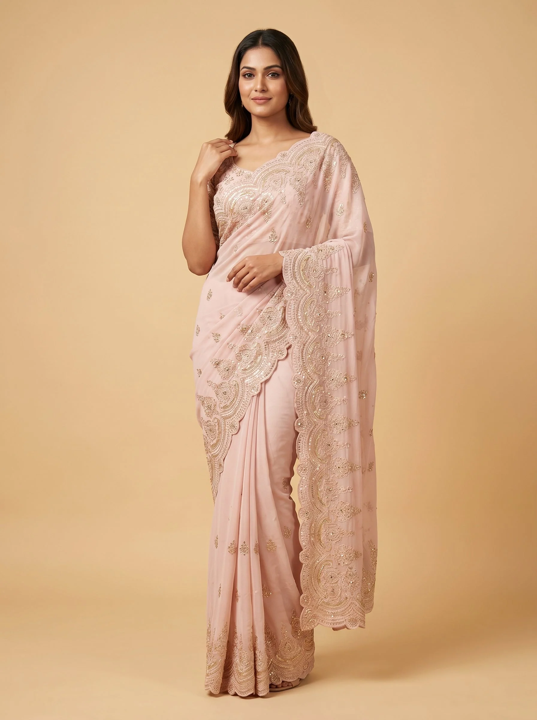 Pink Rosé Embroidered Saree
