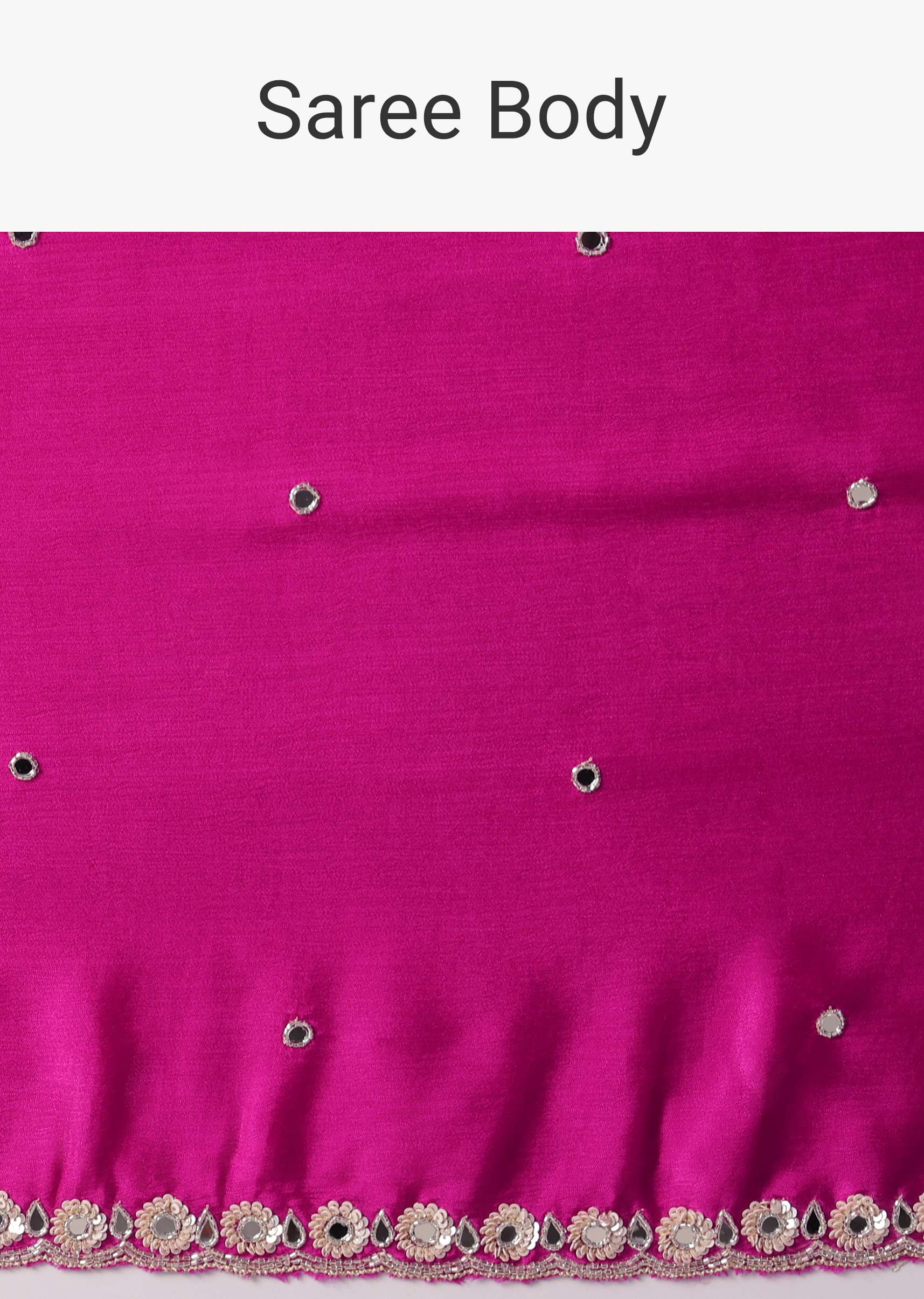 Pink Satin Chinon Saree With Floral Motif Scallop Border And Unstitched Blouse Piece - Image 10