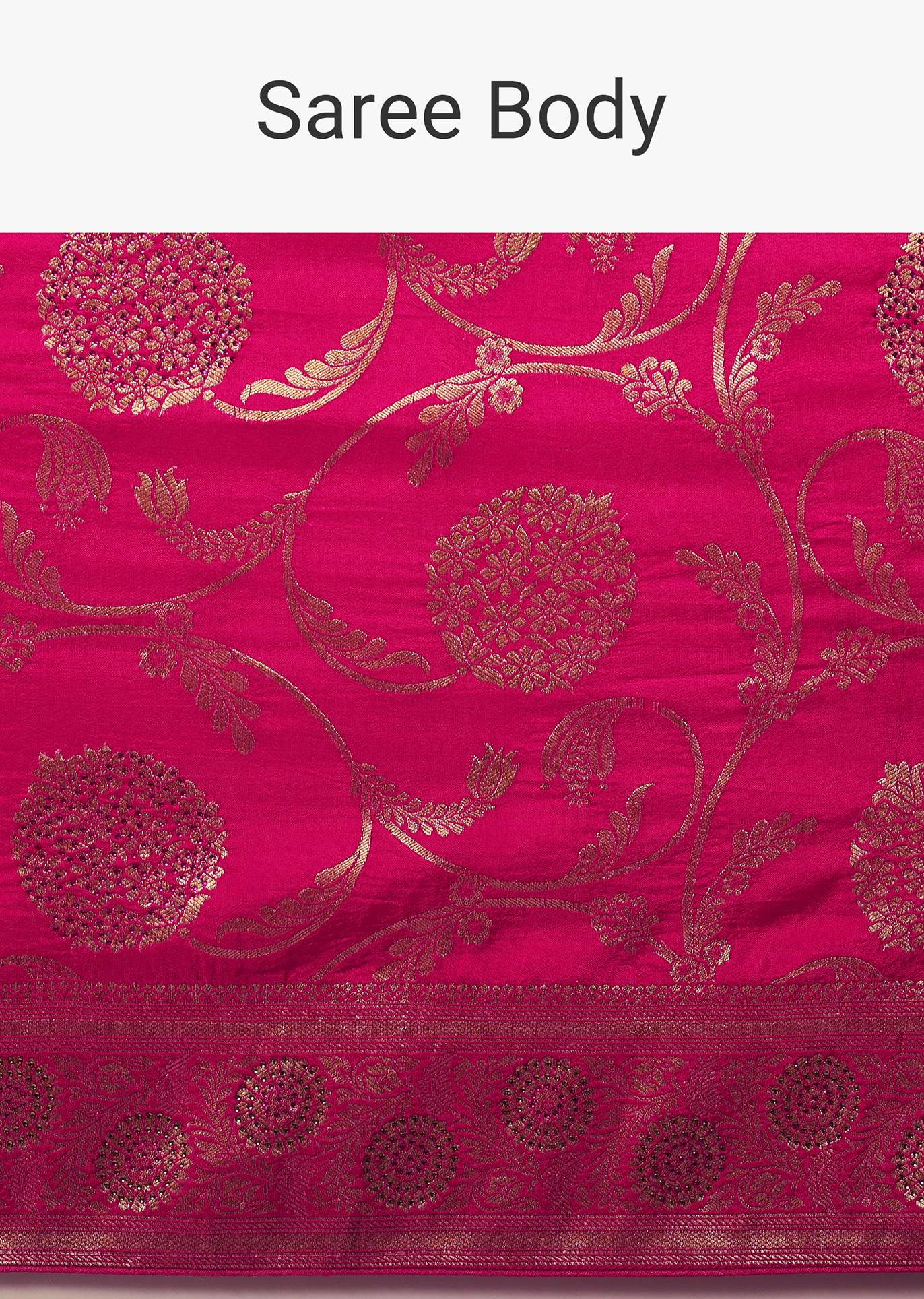 Pink Satin Organza Saree With Floral Jaal Weave - Image 8
