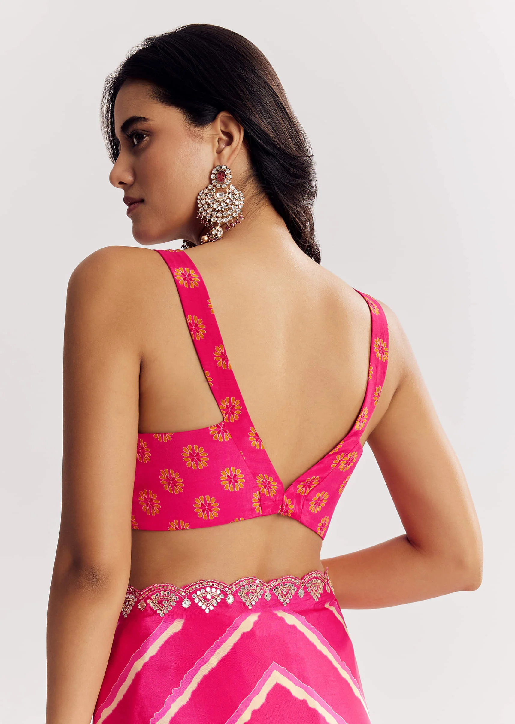 Pink Satin Saree With Gota And Mirror Embroidery - Image 8