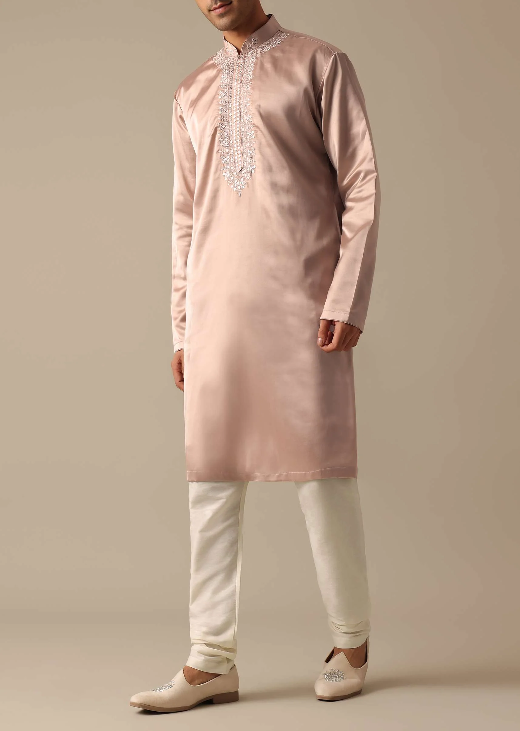 Pink Satin Silk Sherwani And Kurta Set - Image 6