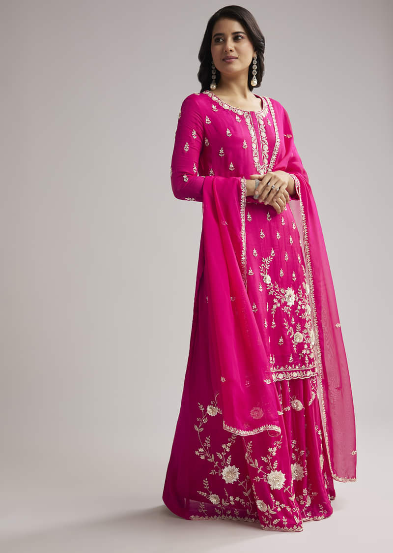 Pink Sequin Embroidered Palazzo Set With Dupatta - Image 4