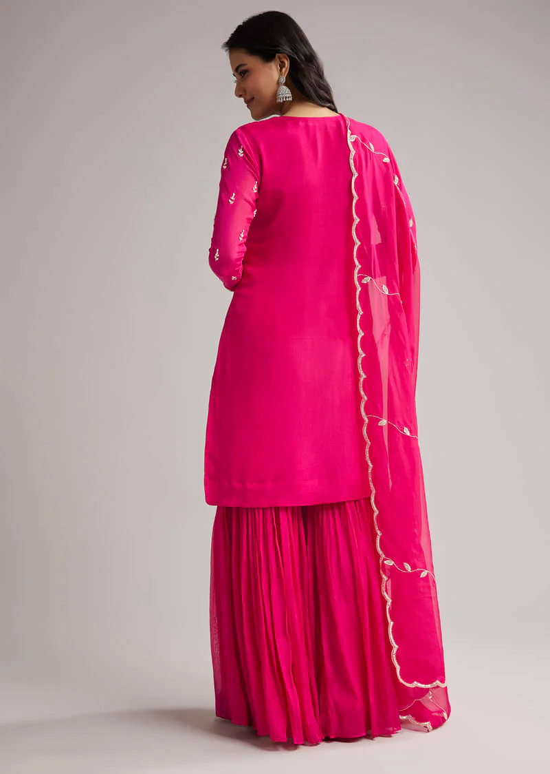 Pink Sequins Embroidered Sharara Set With Dupatta - Image 6