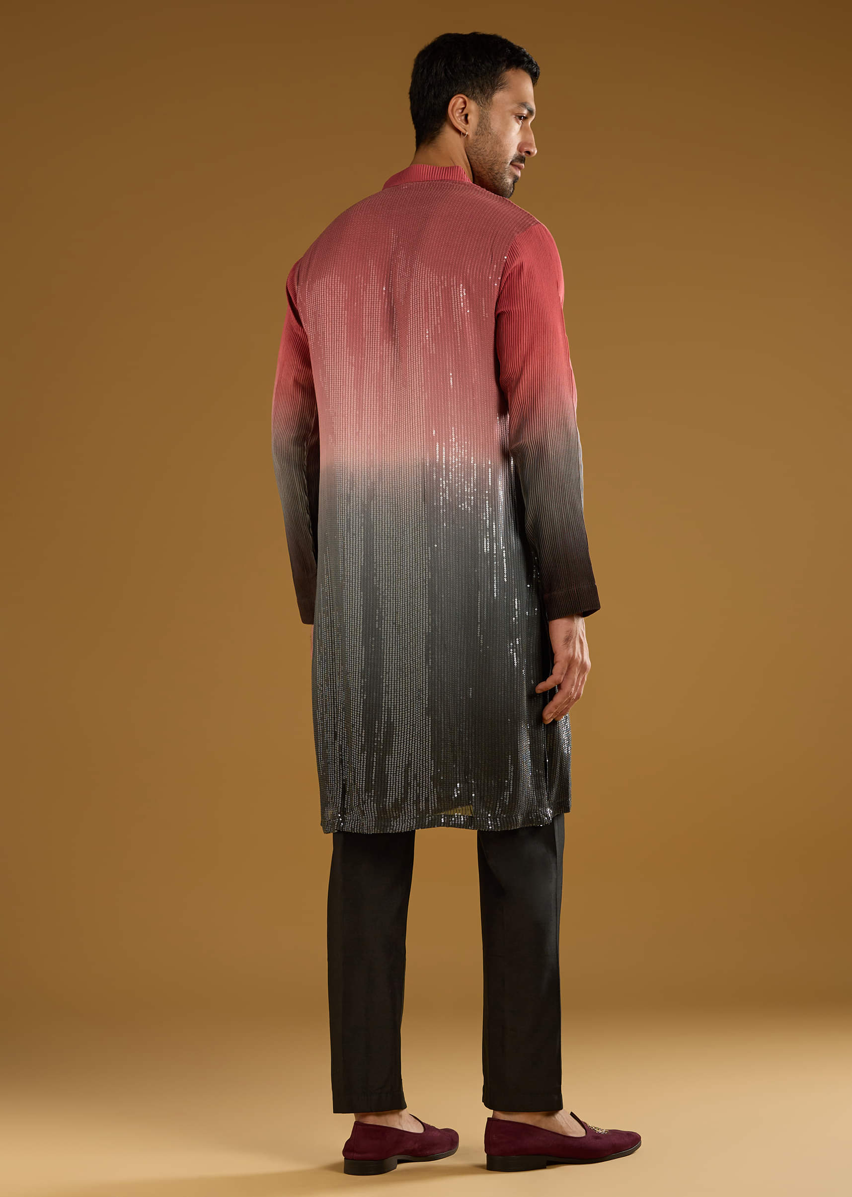 Pink Sequins Kurta Set For Men With Embellishments - Image 5
