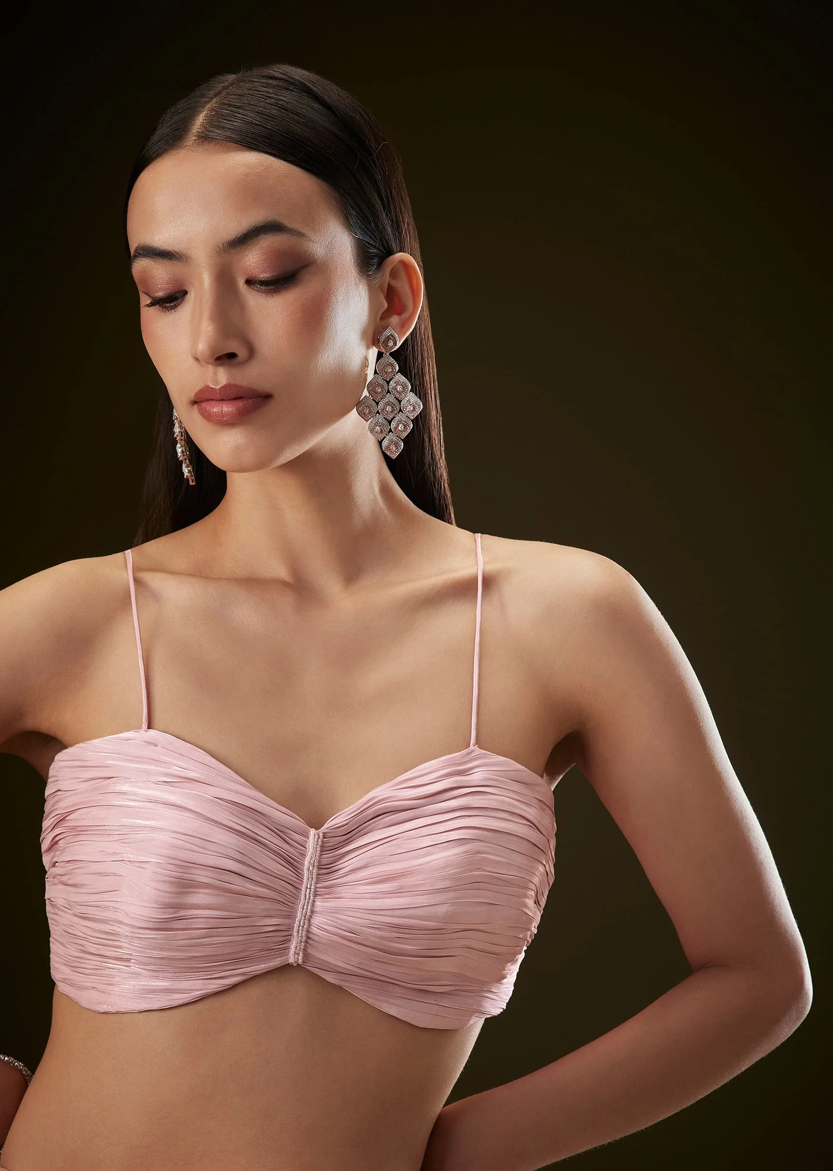 Pink Sequins Saree With Ruched Blouse - Image 6