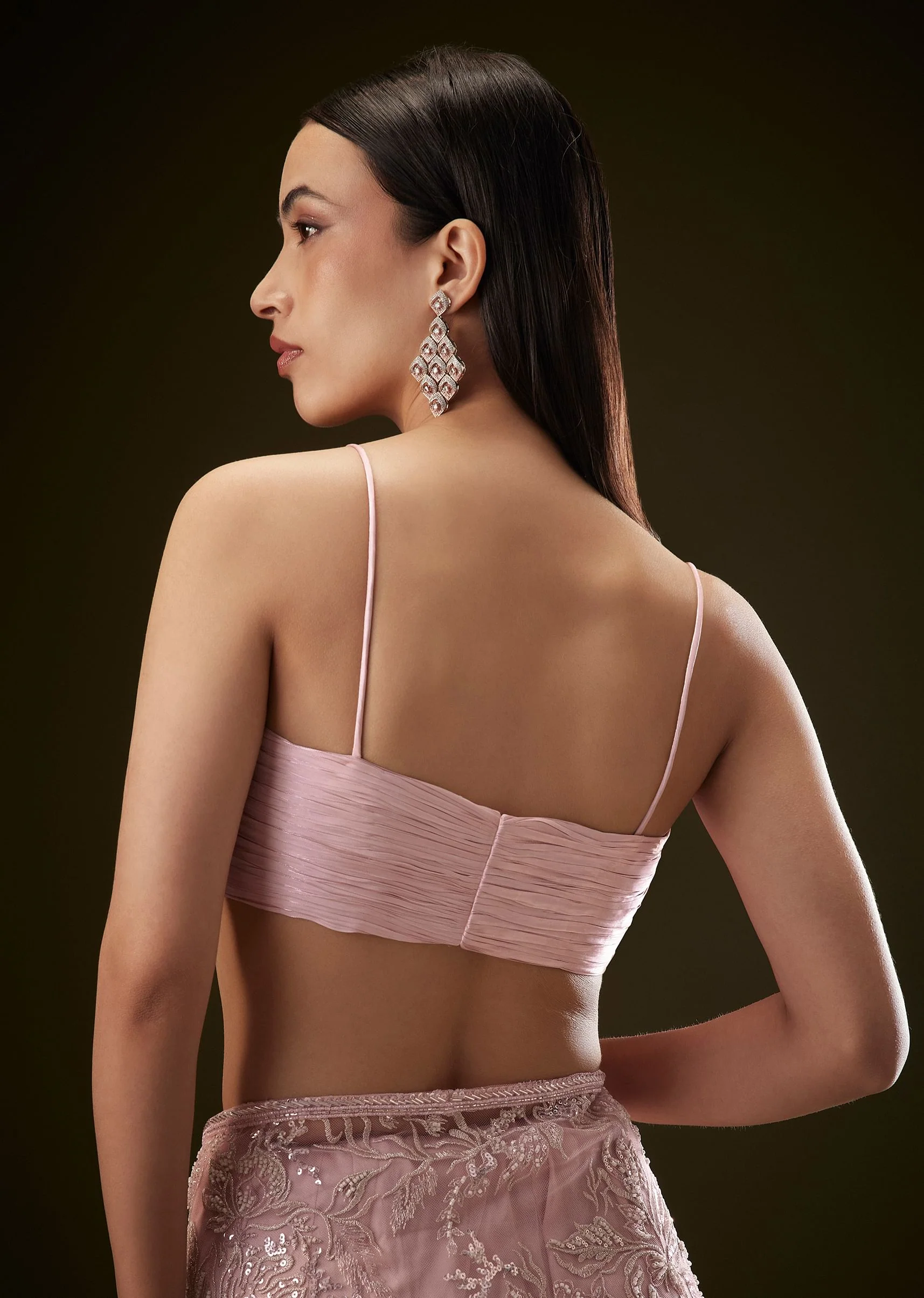 Pink Sequins Saree With Ruched Blouse - Image 7