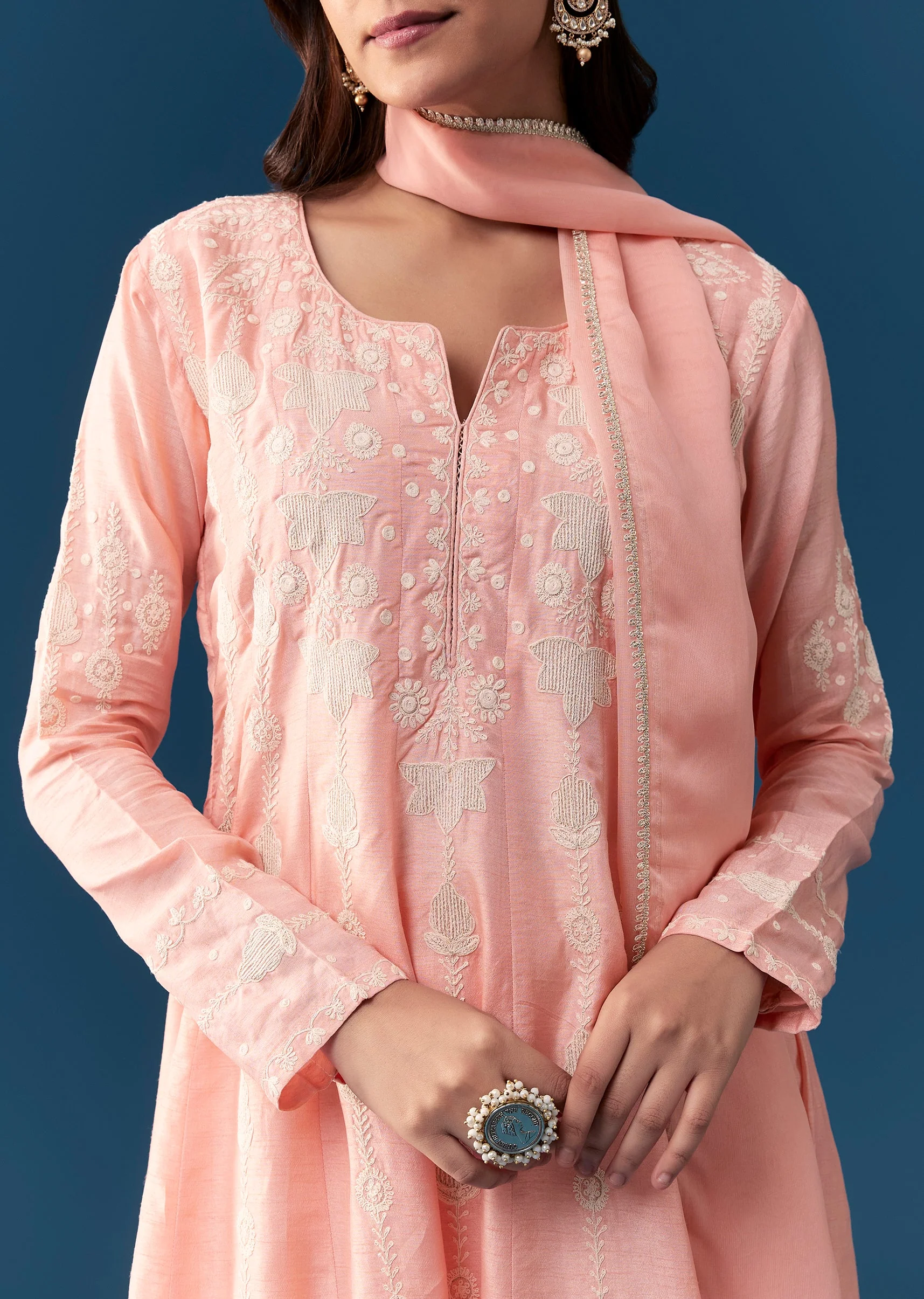 Pink Silk Anarkali Suit With Thread Work Detail - Image 2