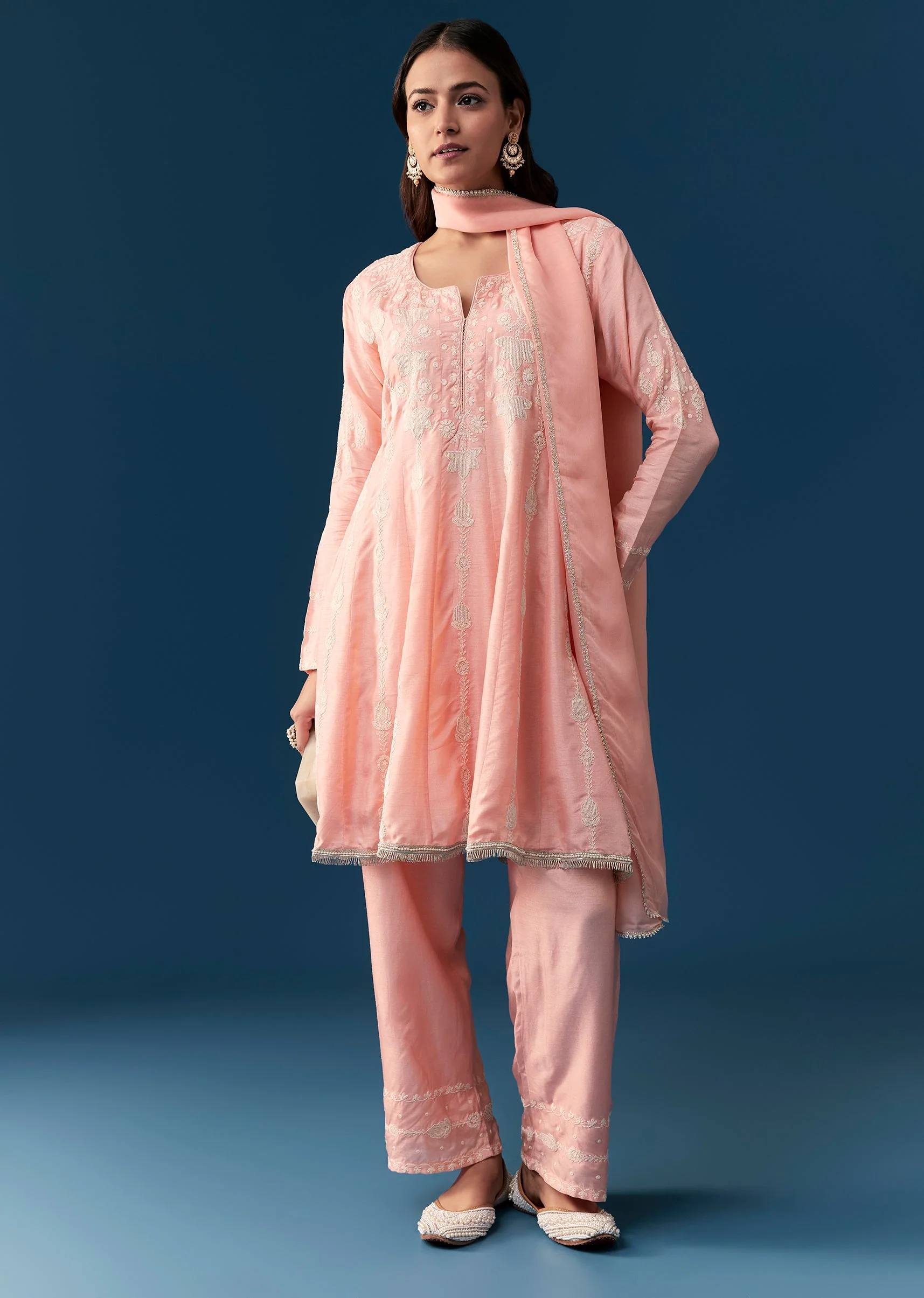 Pink Silk Anarkali Suit With Thread Work Detail - Image 3