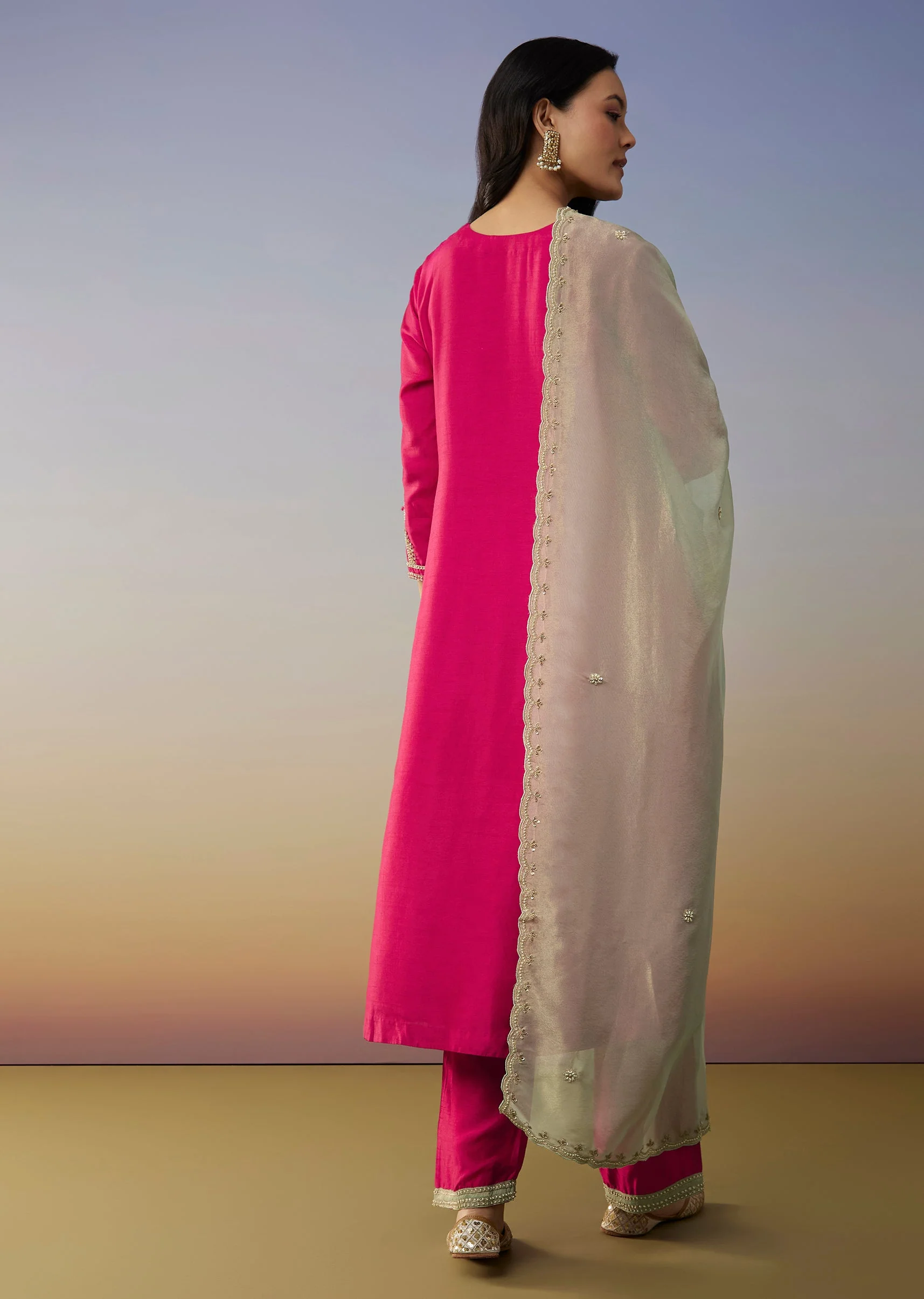 Pink Silk Anarkali Suits with Moti and Sequins Work - Image 5