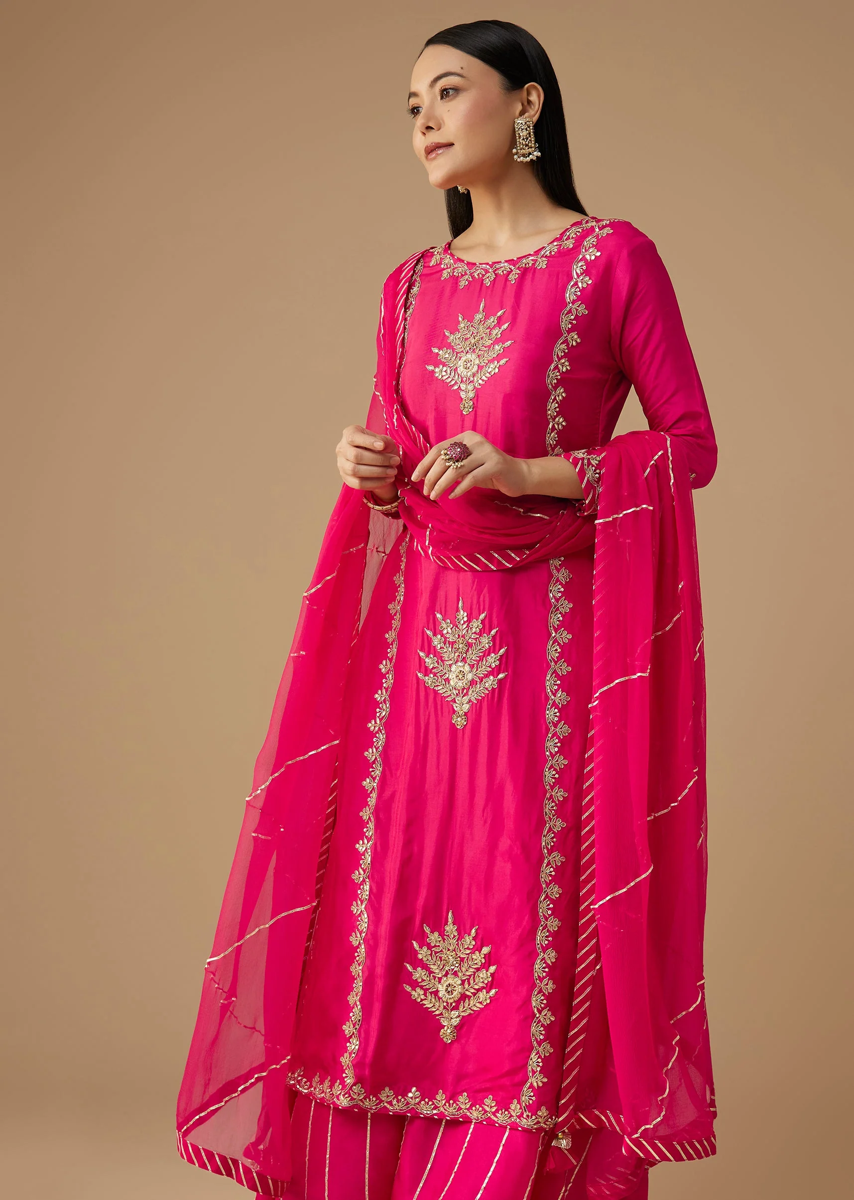Pink Silk Embroidered Kurta And Palazzo Set - Image 4